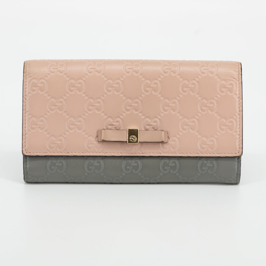 Gucci Pink x Gray Guccissima Leather Ribbon Long Wallet #1959