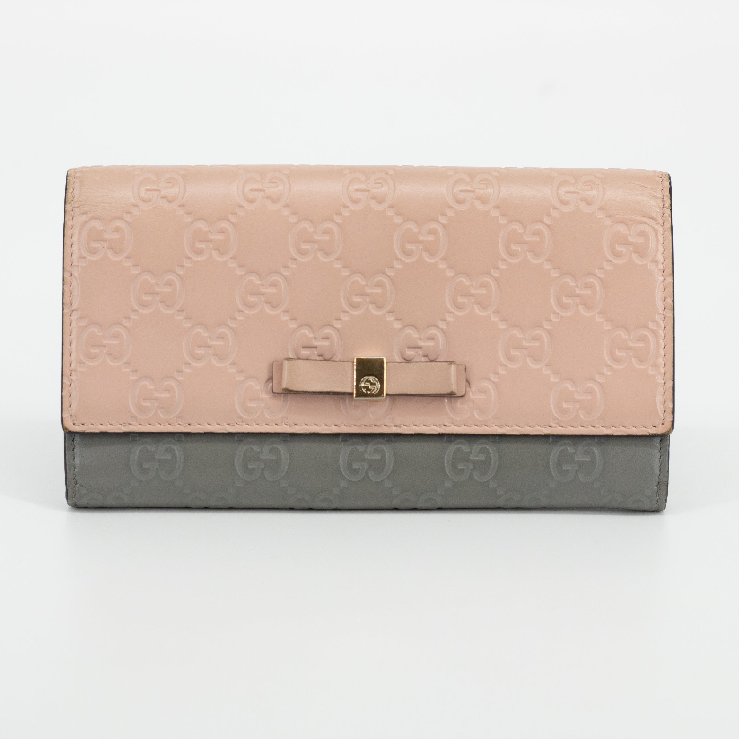Gucci Pink x Gray Guccissima Leather Ribbon Long Wallet #1959