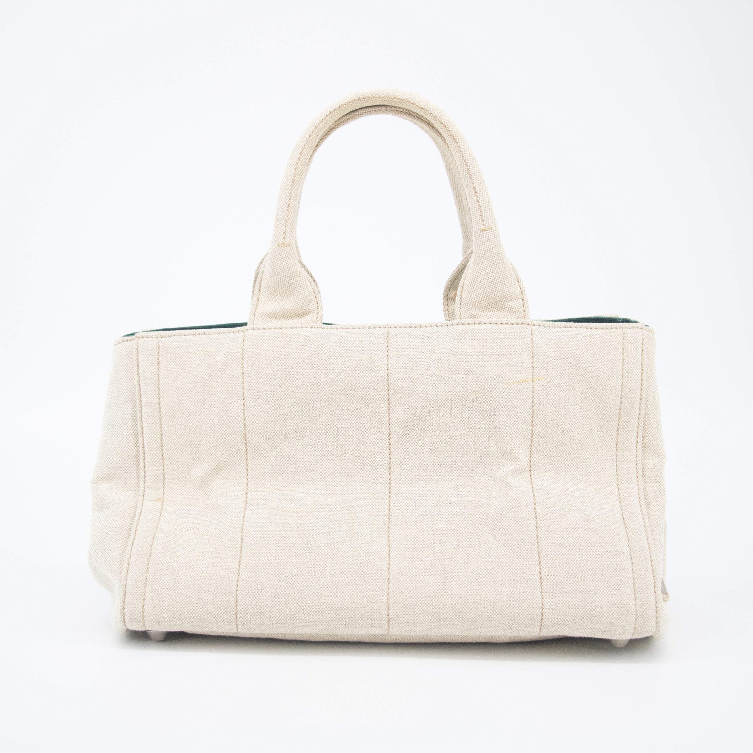 Prada Beige x Green Canapa Canvas x Satin Flower Tote Bag  #2265