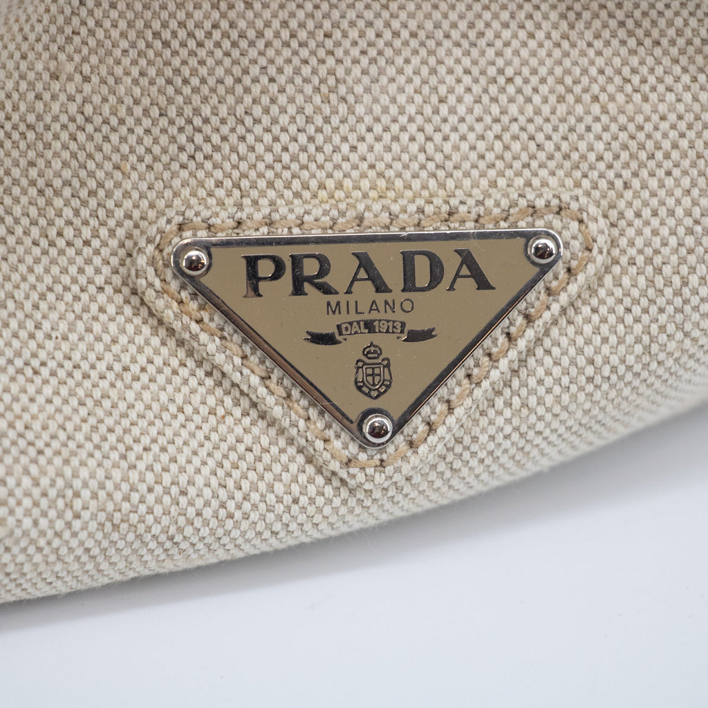 Prada Beige x Green Canapa Canvas x Satin Flower Tote Bag  #2265