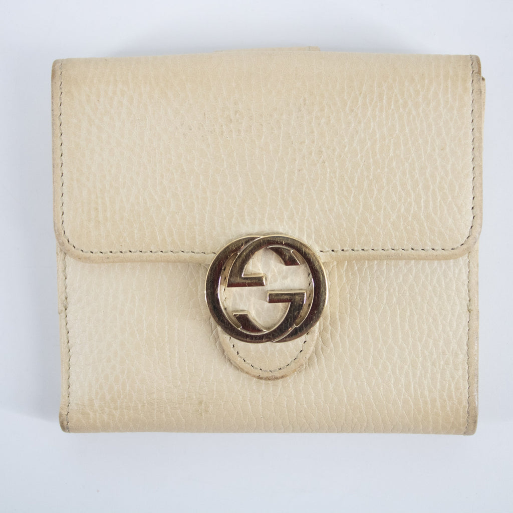 Gucci Beige Interlocking G Leather Double Hook Compact Wallet #2282