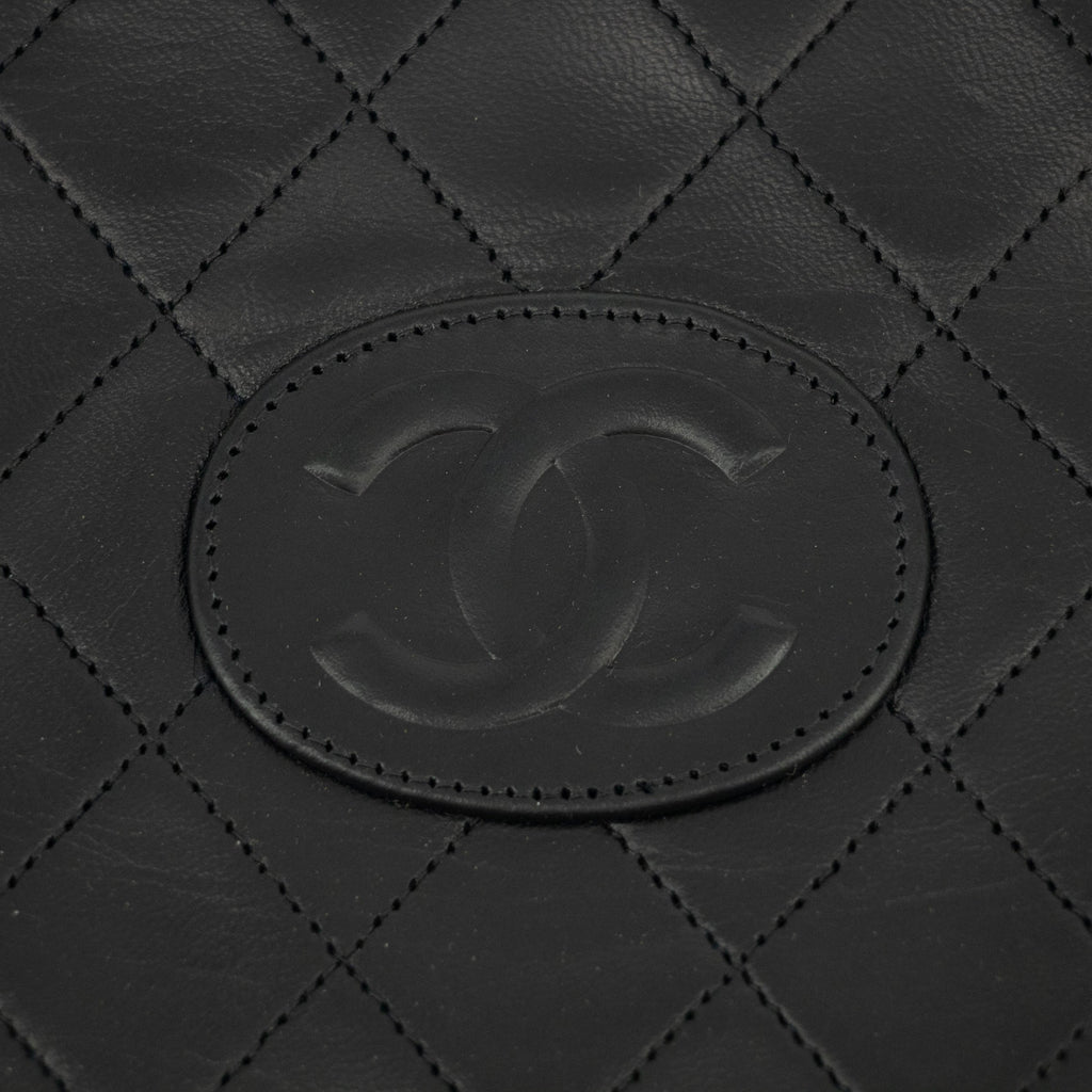 Chanel Lambskin Quilted CC Flat Tote Bag Chain Black Coco Mark #2335