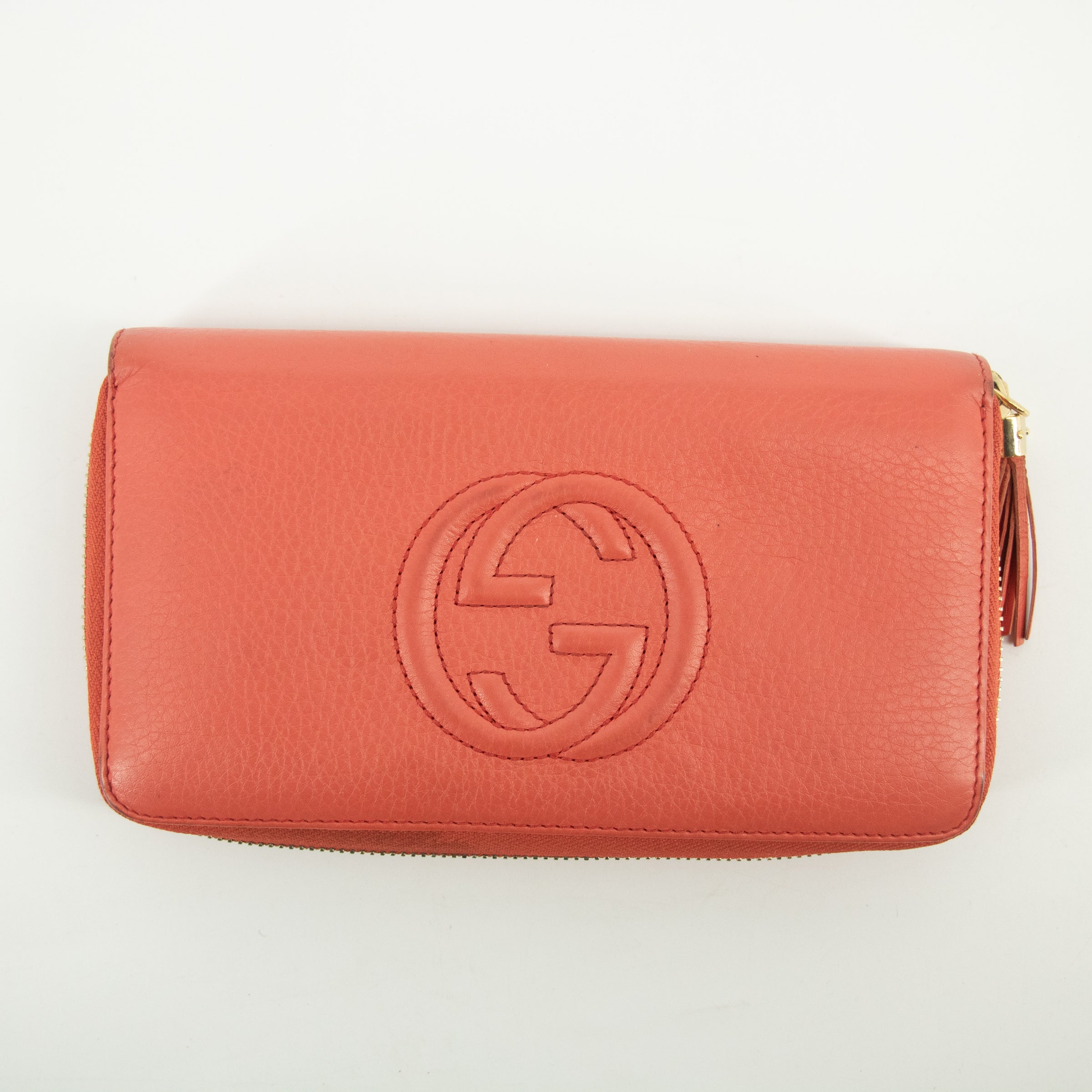 Gucci Coral Pink Soho Interlocking G Leather Round Zipper Long Wallet #2363