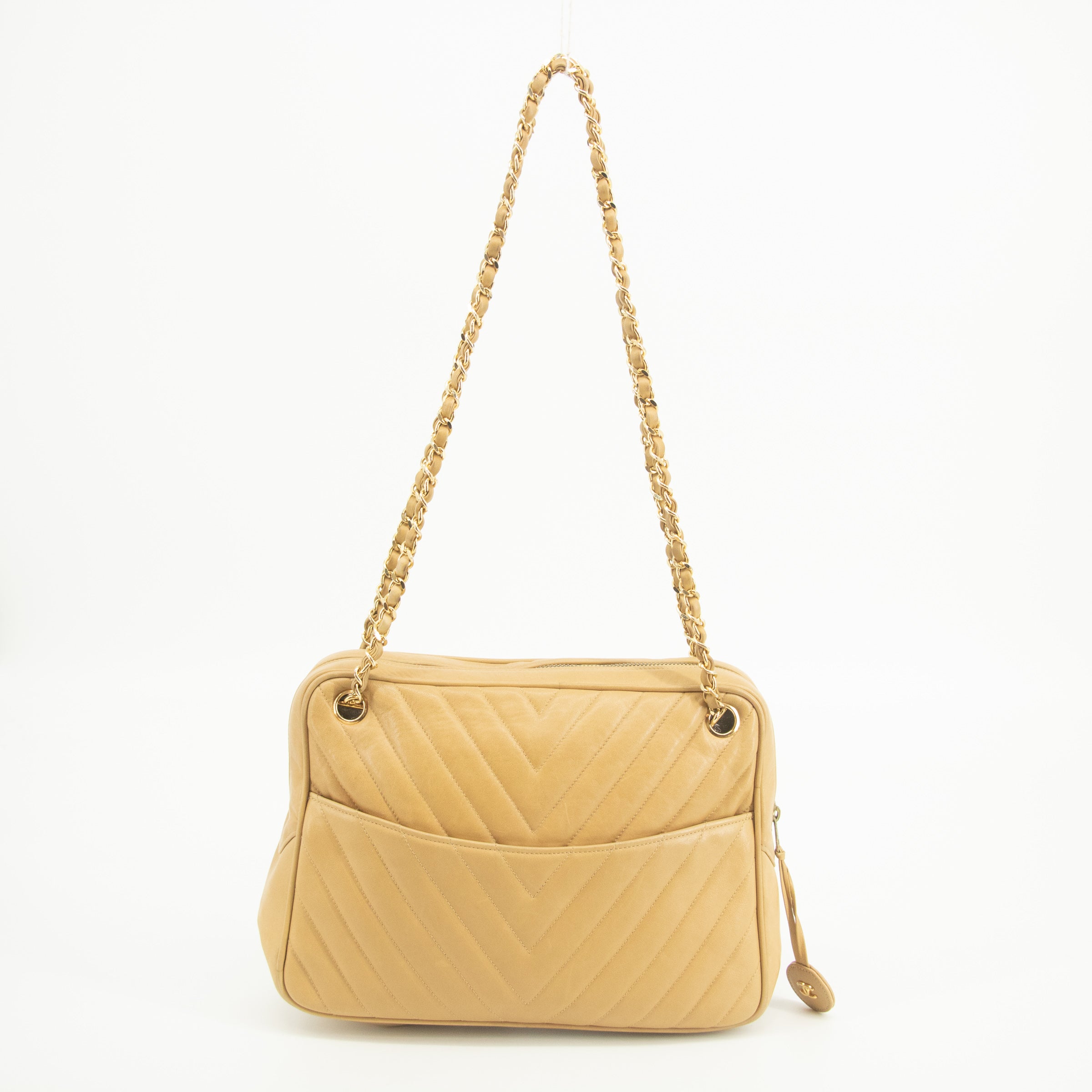 Chanel Lambskin Chevron Beige Camera Bag   #2567