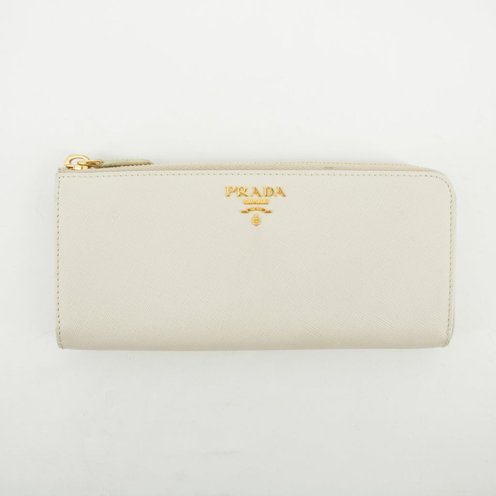 Prada Ivory Saffiano Leather L-shaped Zipper Long Wallet  #2632