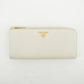 Prada Ivory Saffiano Leather L-shaped Zipper Long Wallet  #2632