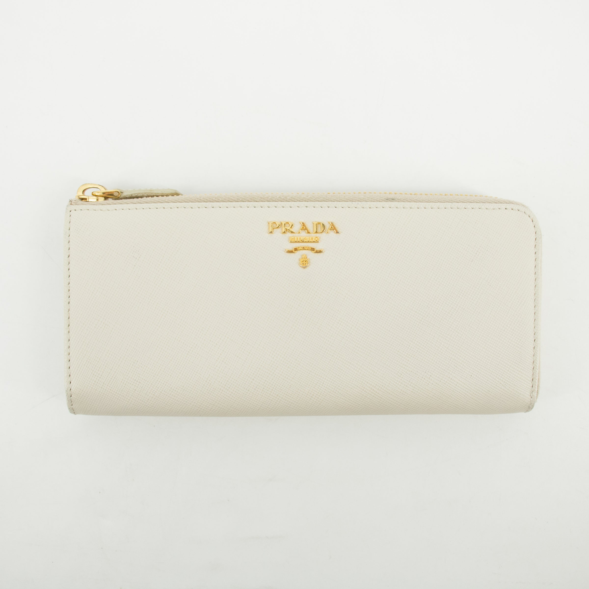 Prada Ivory Saffiano Leather L-shaped Zipper Long Wallet  #2632
