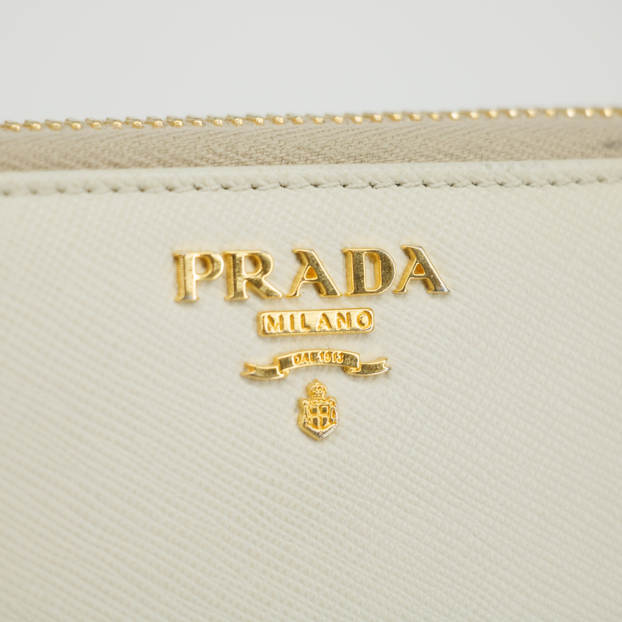 Prada Ivory Saffiano Leather L-shaped Zipper Long Wallet  #2632