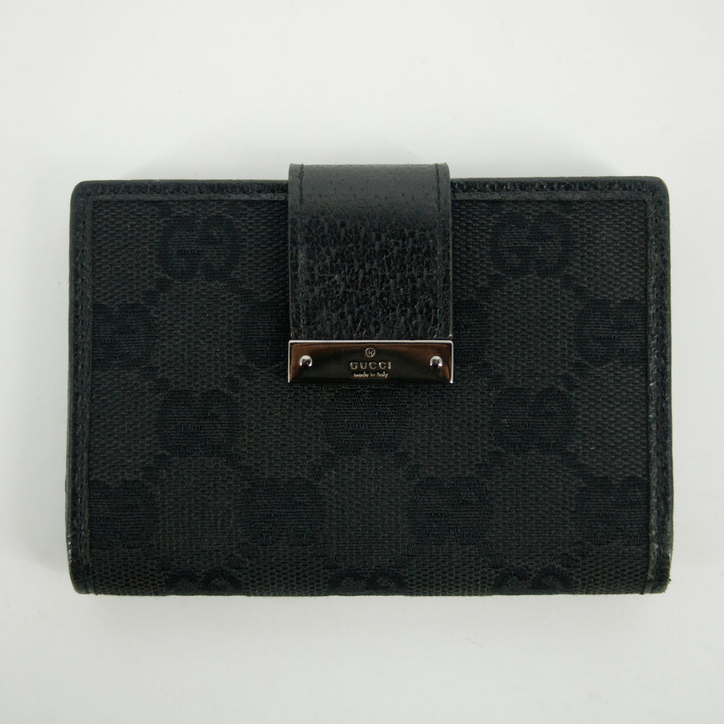 Gucci Black GG Canvas x Leather Compact Wallet #2643