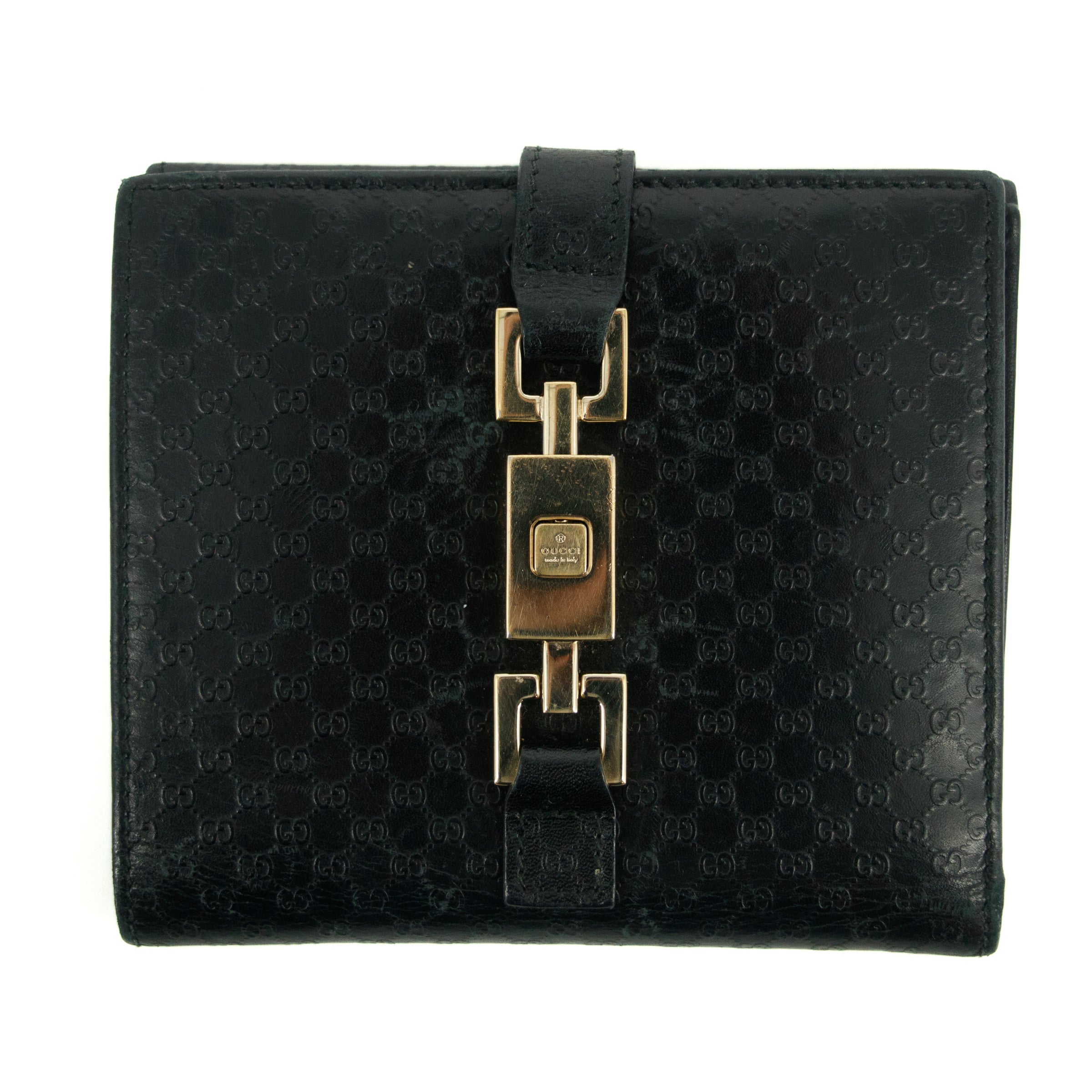 Gucci Black Micro GG Leather Jackie Compact Wallet 2659
