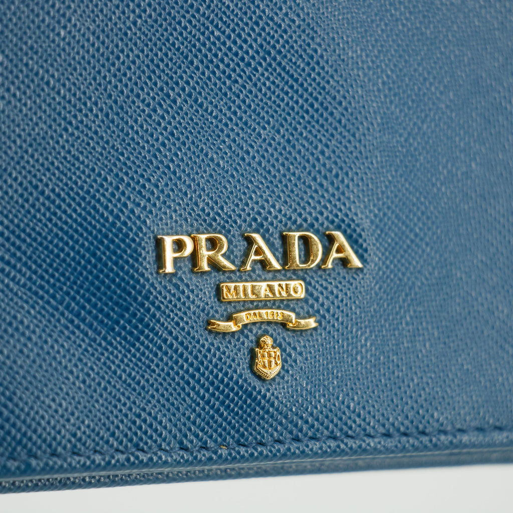 Prada Blue Saffiano Lux Leather Trifold Wallet  #3143