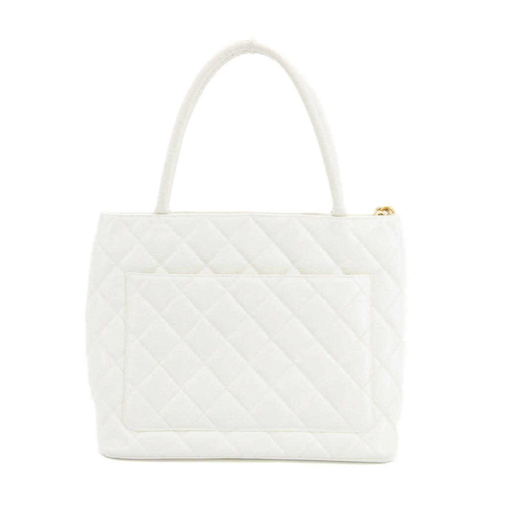 Chanel Caviar Skin Reprint Medallion Tote Bag White 4 Series #3174