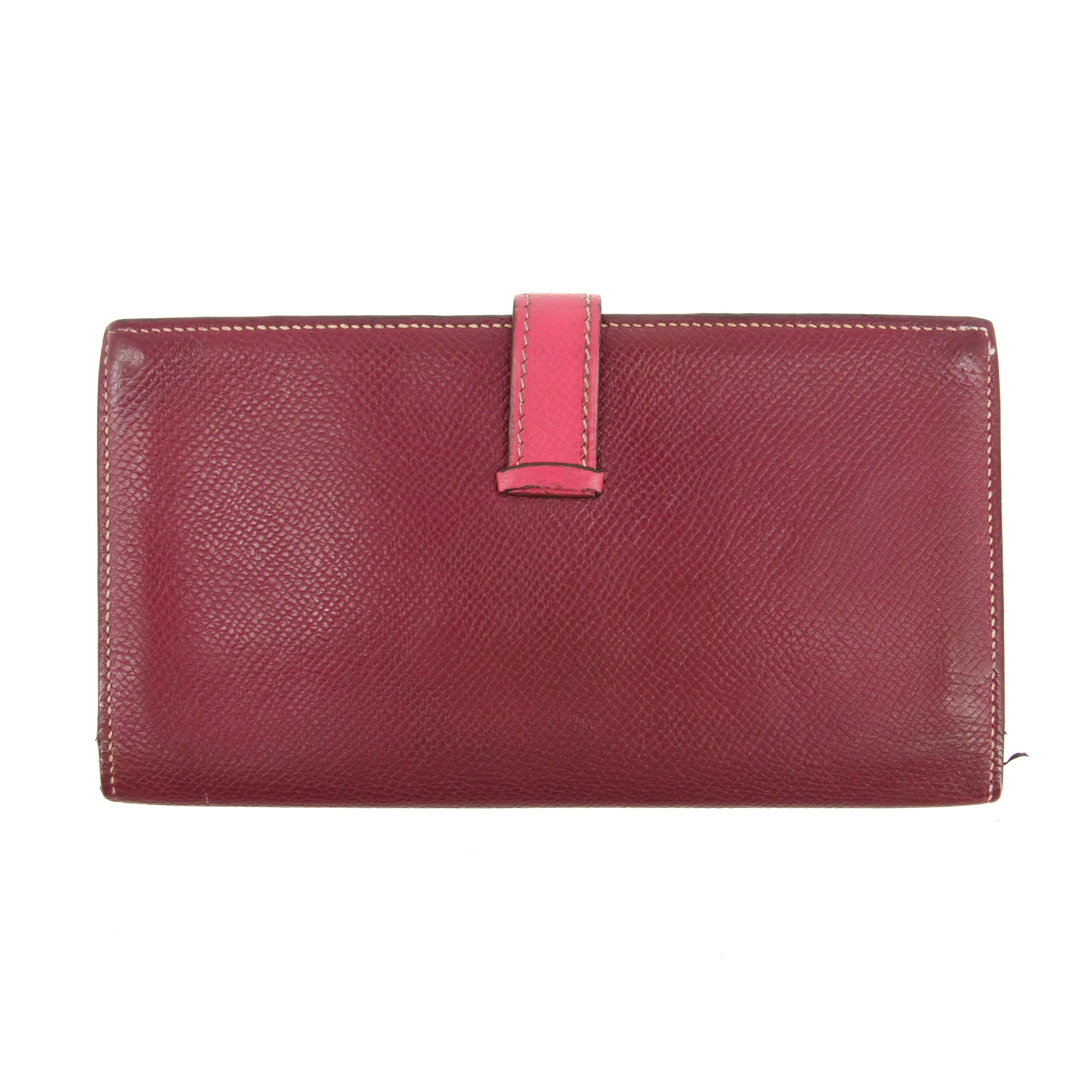 Hermes Burgundy Leather Bearn Soufflet Wallet #3397