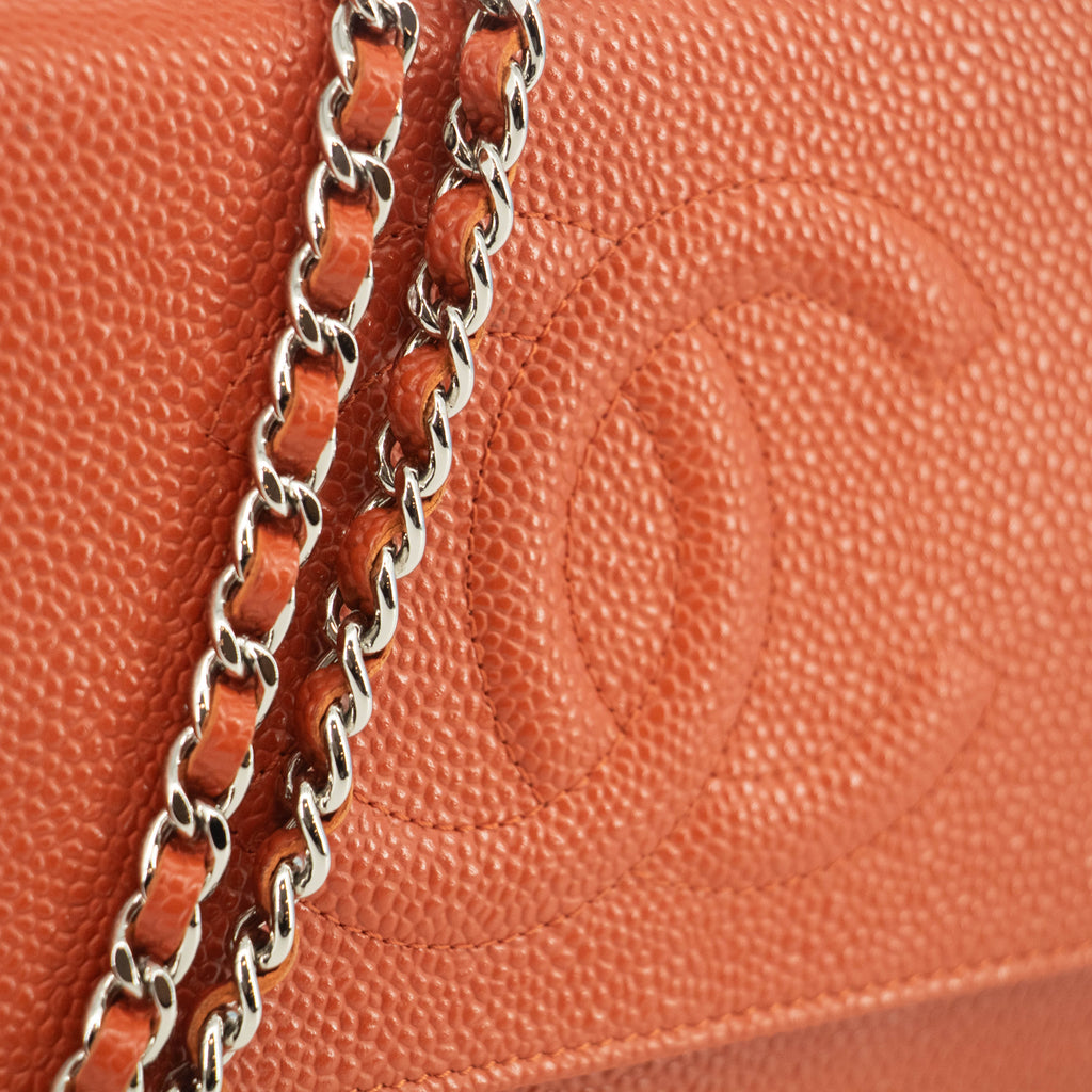 Chanel Caviar Skin Orange Wallet On A Chain Shoulder Bag   #3423