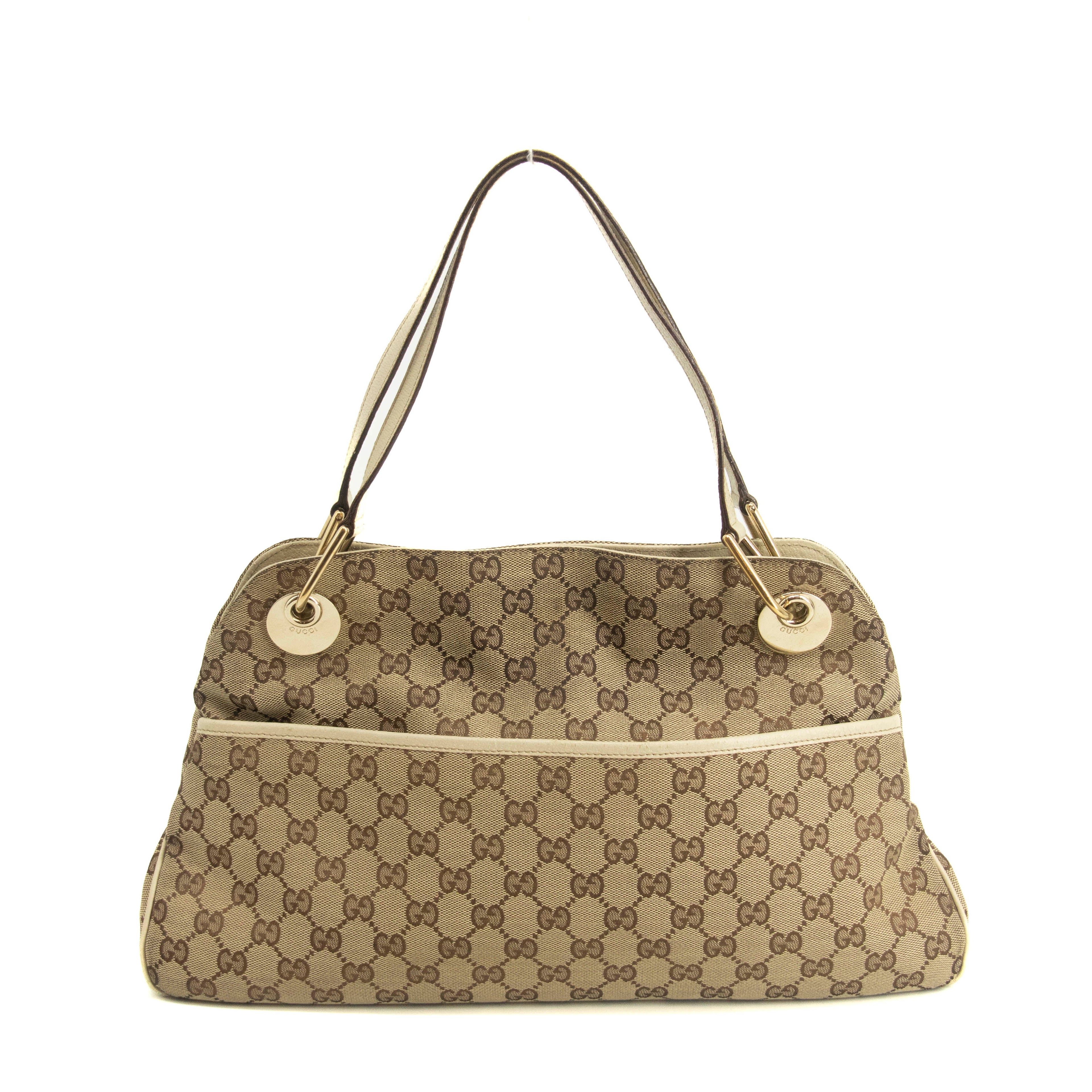 Gucci GG Canvas Beige x White Eclipse Medium Shoulder Bag #3552