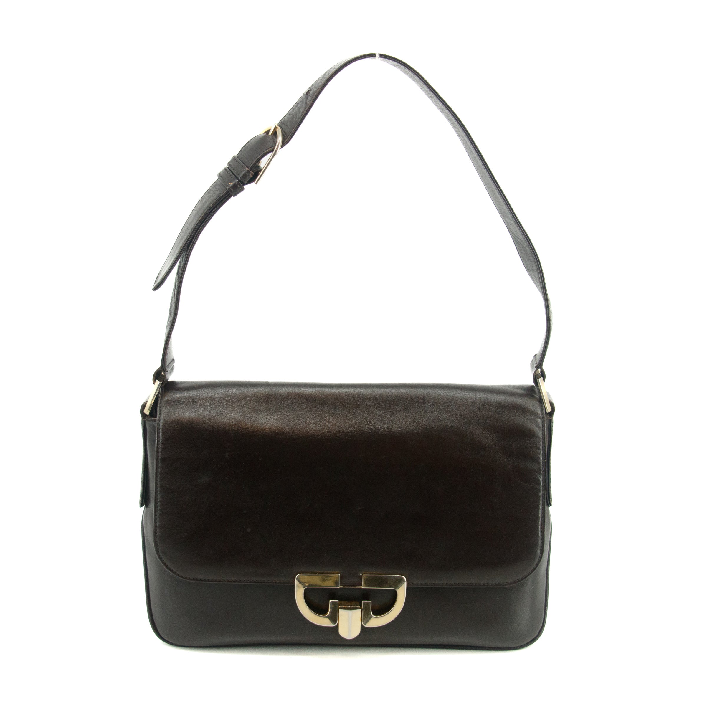 Gucci Brown Leather Silver Hardware Vintage Shoulder Bag #3556