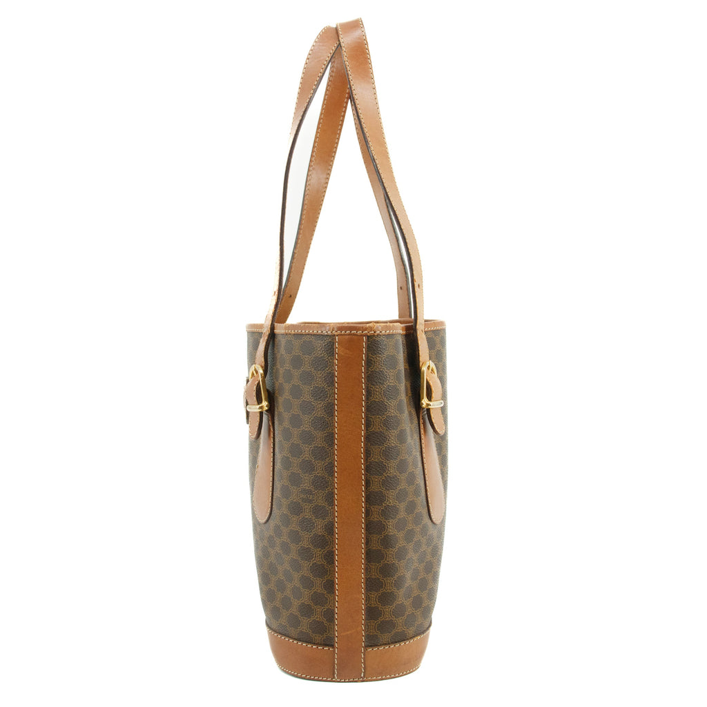 Celine Macadam Brown PVC x Leather Bucket Shoulder Bag #3566