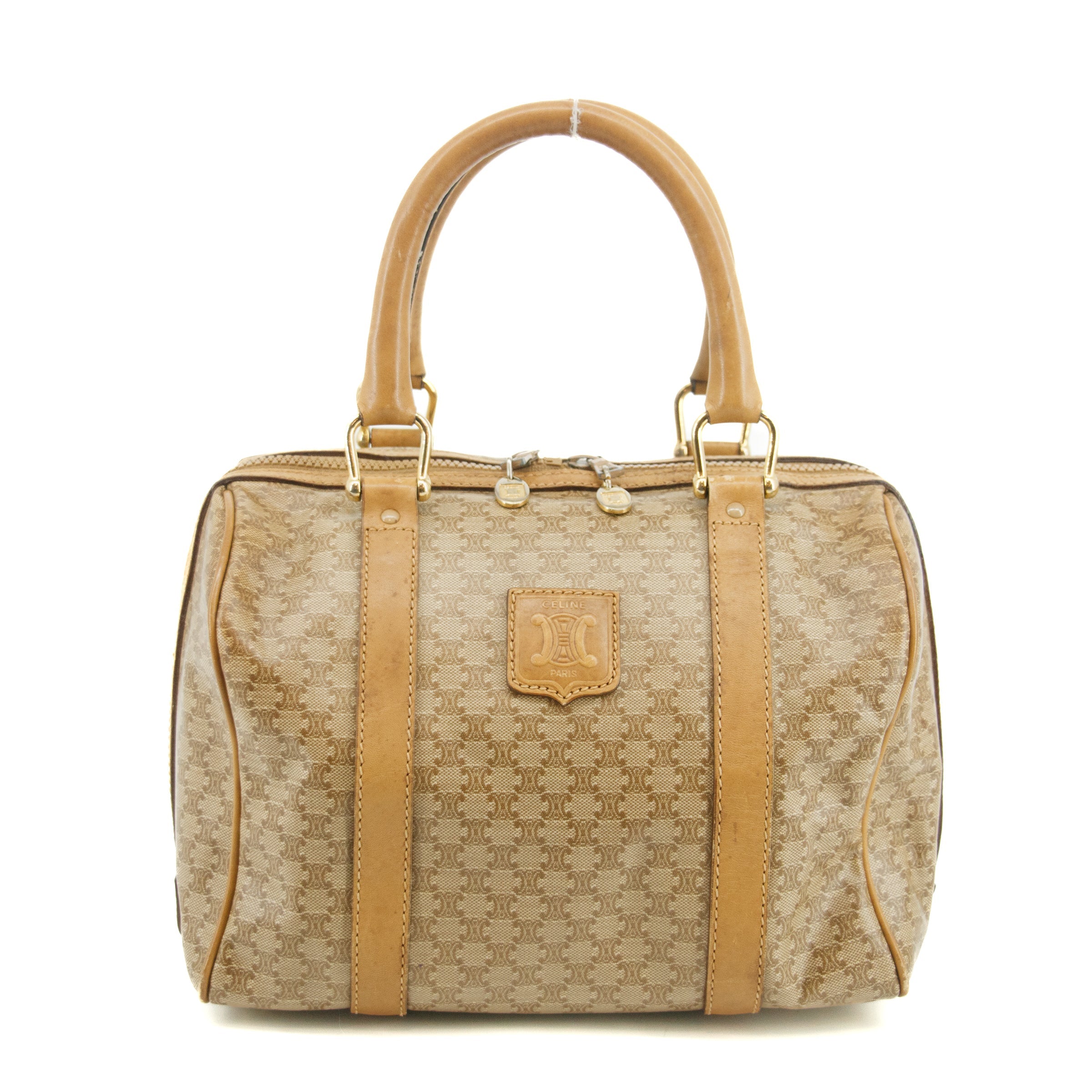 Celine Macadam Beige PVC x Leather Mini Boston Bag  #3567