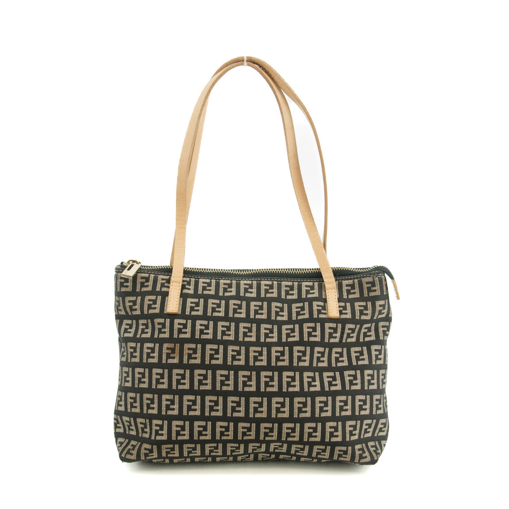 Fendi FF Zucchino Black Canvas Shoulder Bag #3606