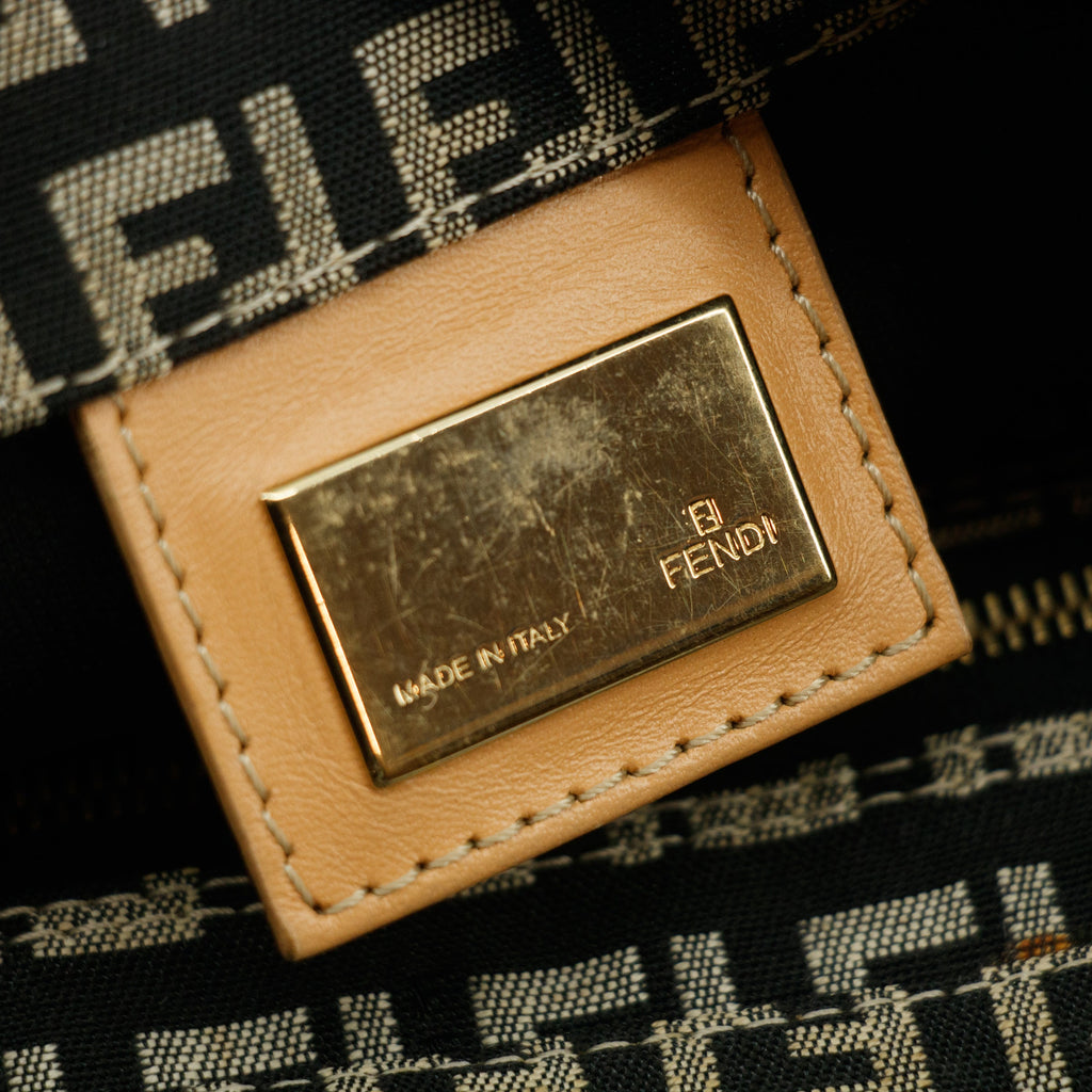 Fendi FF Zucchino Black Canvas Shoulder Bag #3606