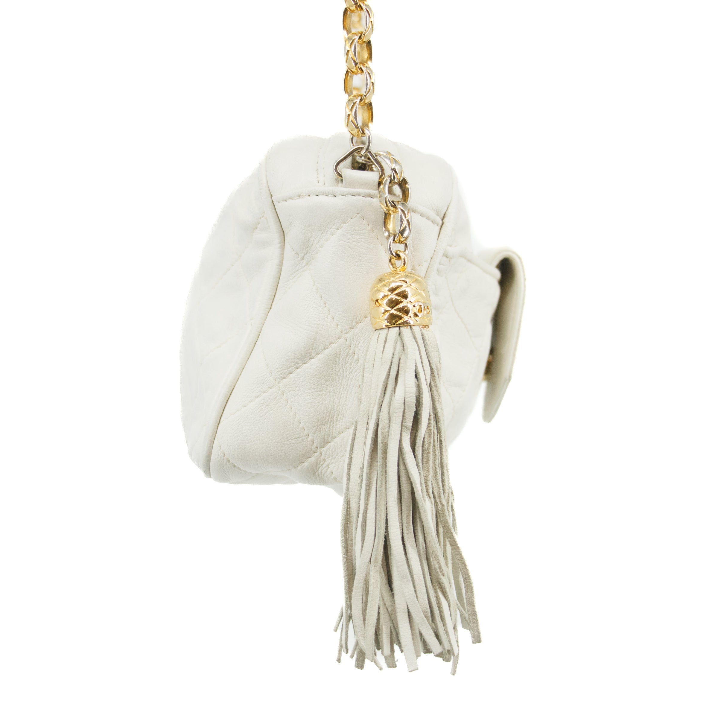 Chanel Matelasse Lambskin Tassel Camera Shoulder Bag White #3632