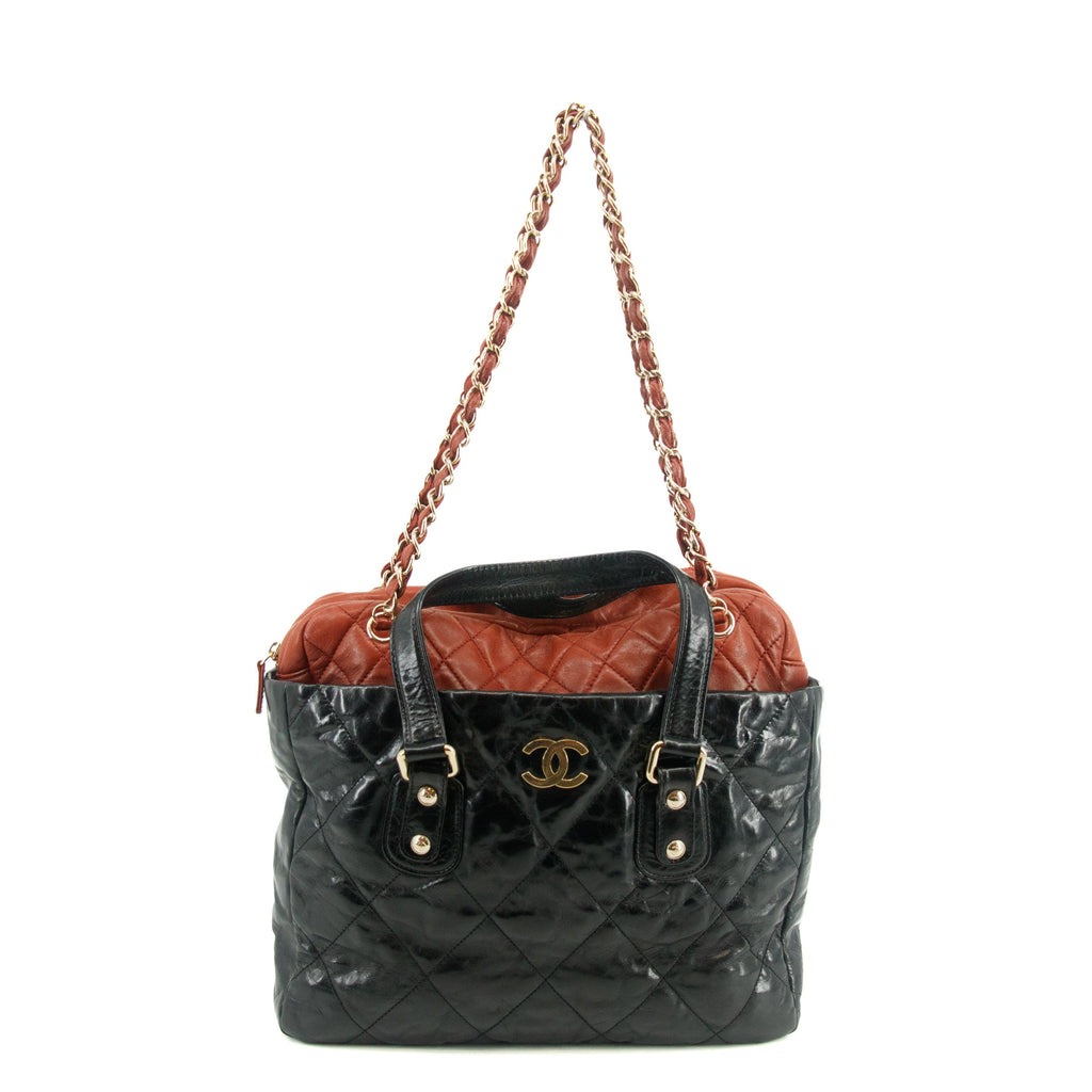 Chanel Quilted Glazed Leather Black / Red 2Way Shoulder Bag #3634