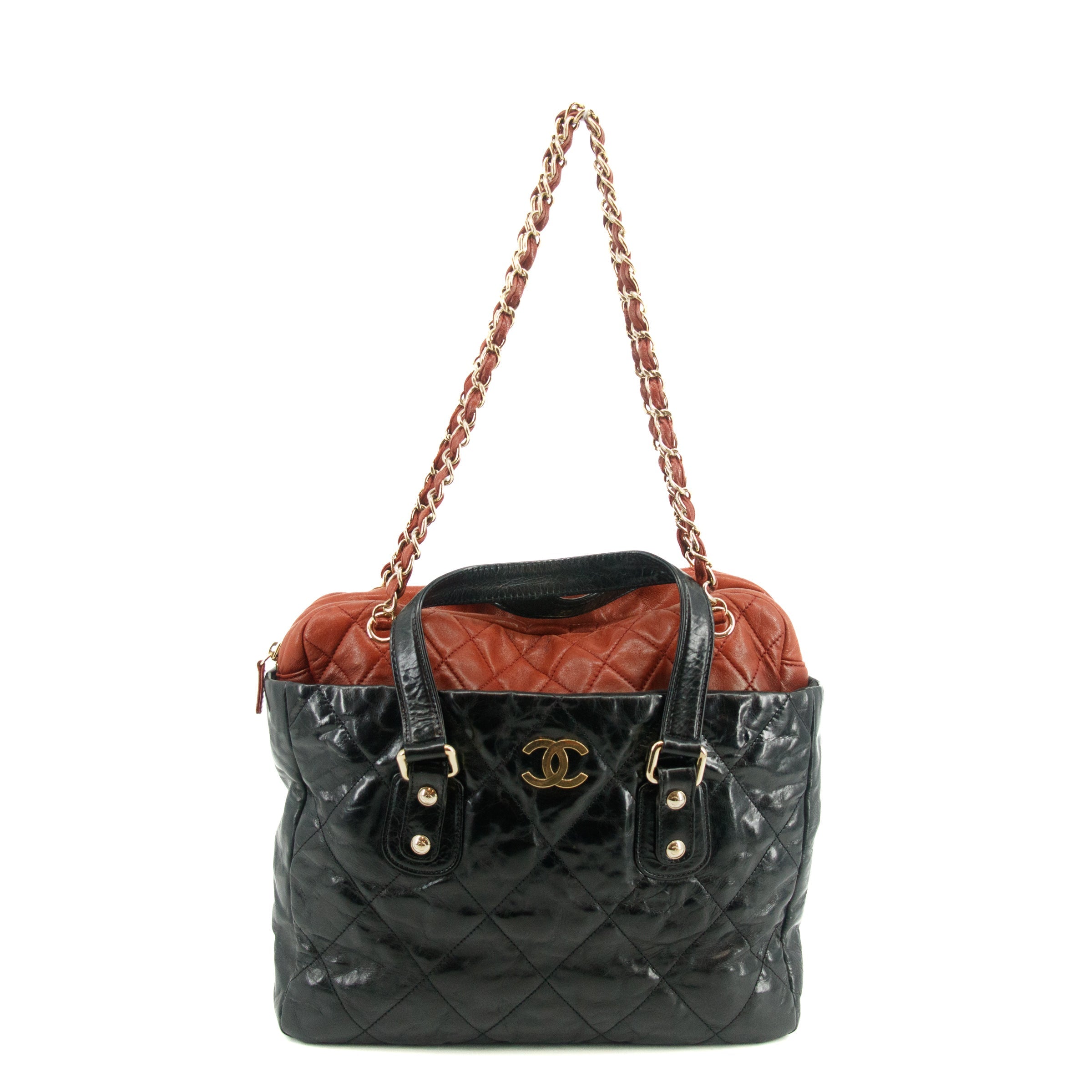 Chanel Quilted Glazed Leather Black / Red 2Way Shoulder Bag #3634