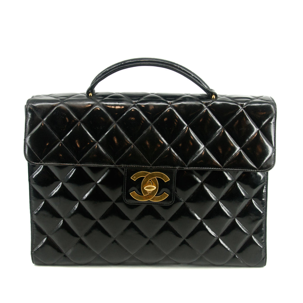 Chanel Matelasse Black Coco Mark Patent Breifcase Bag #3636