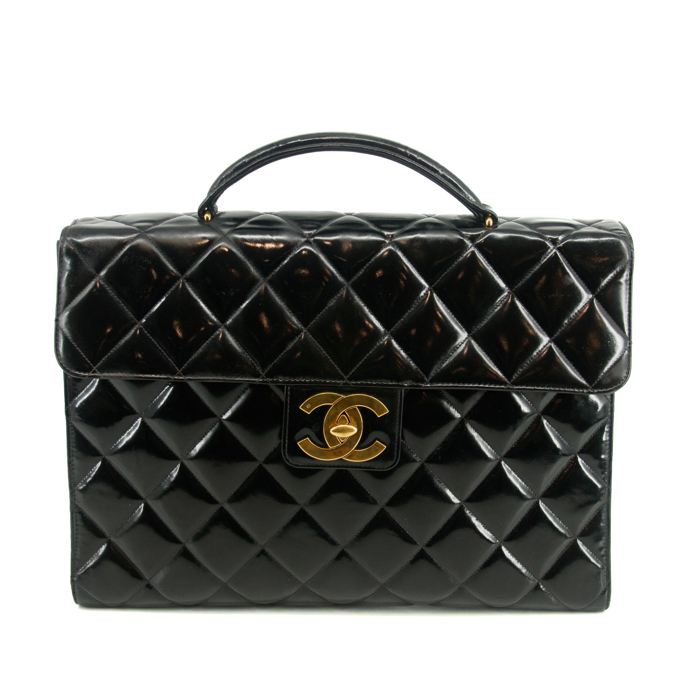 Chanel Matelasse Black Coco Mark Patent Breifcase Bag #3636