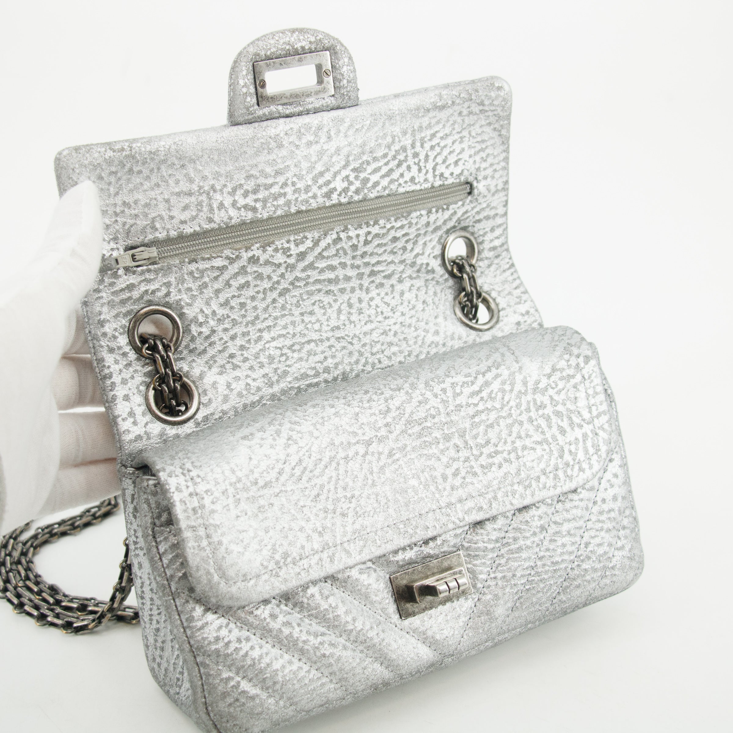 Chanel Metallic Aged Calfskin Double Flap Shoulder Bag #3639