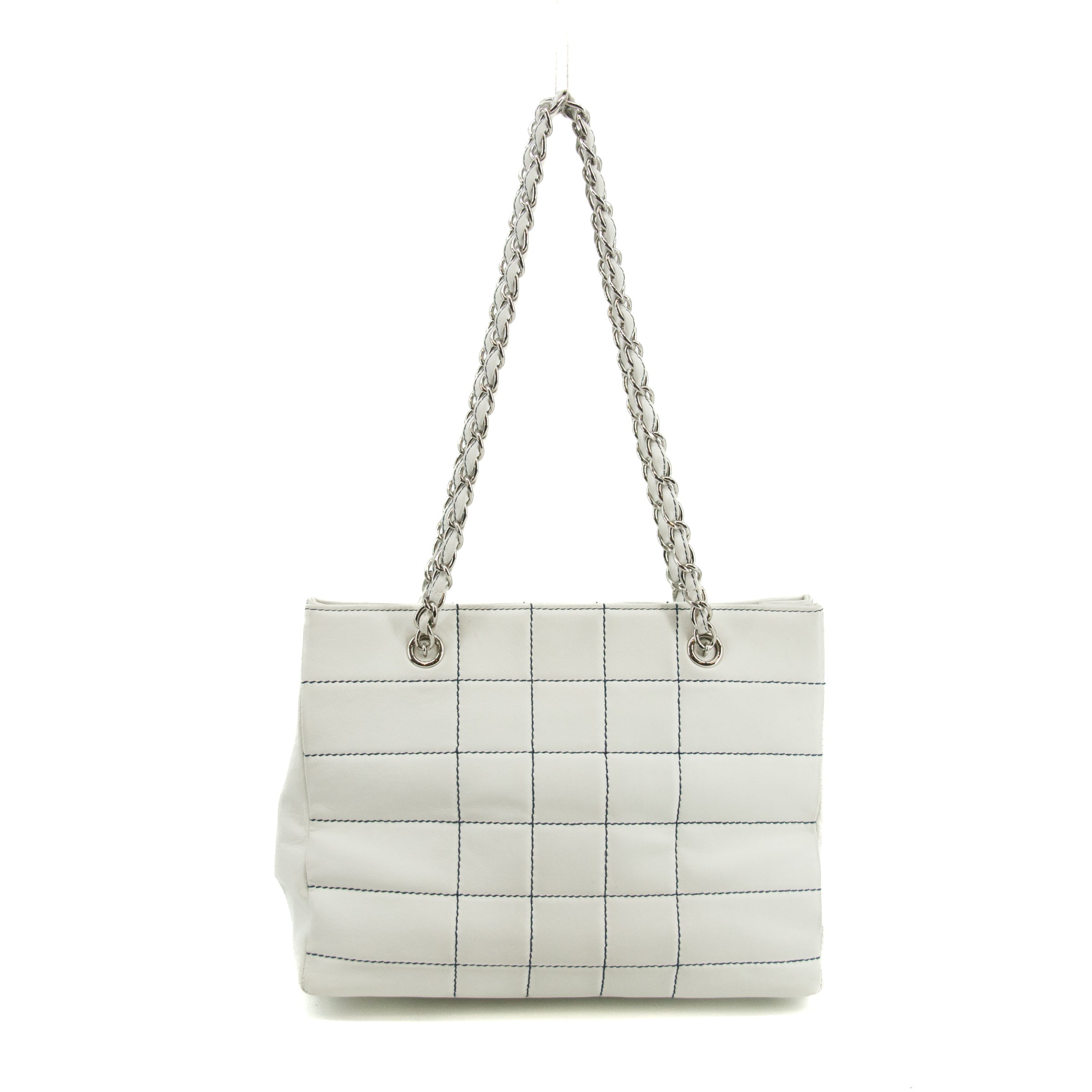 Chanel Wild Stitch White Lambskin Chocolate Bar Shoulder Bag #3640
