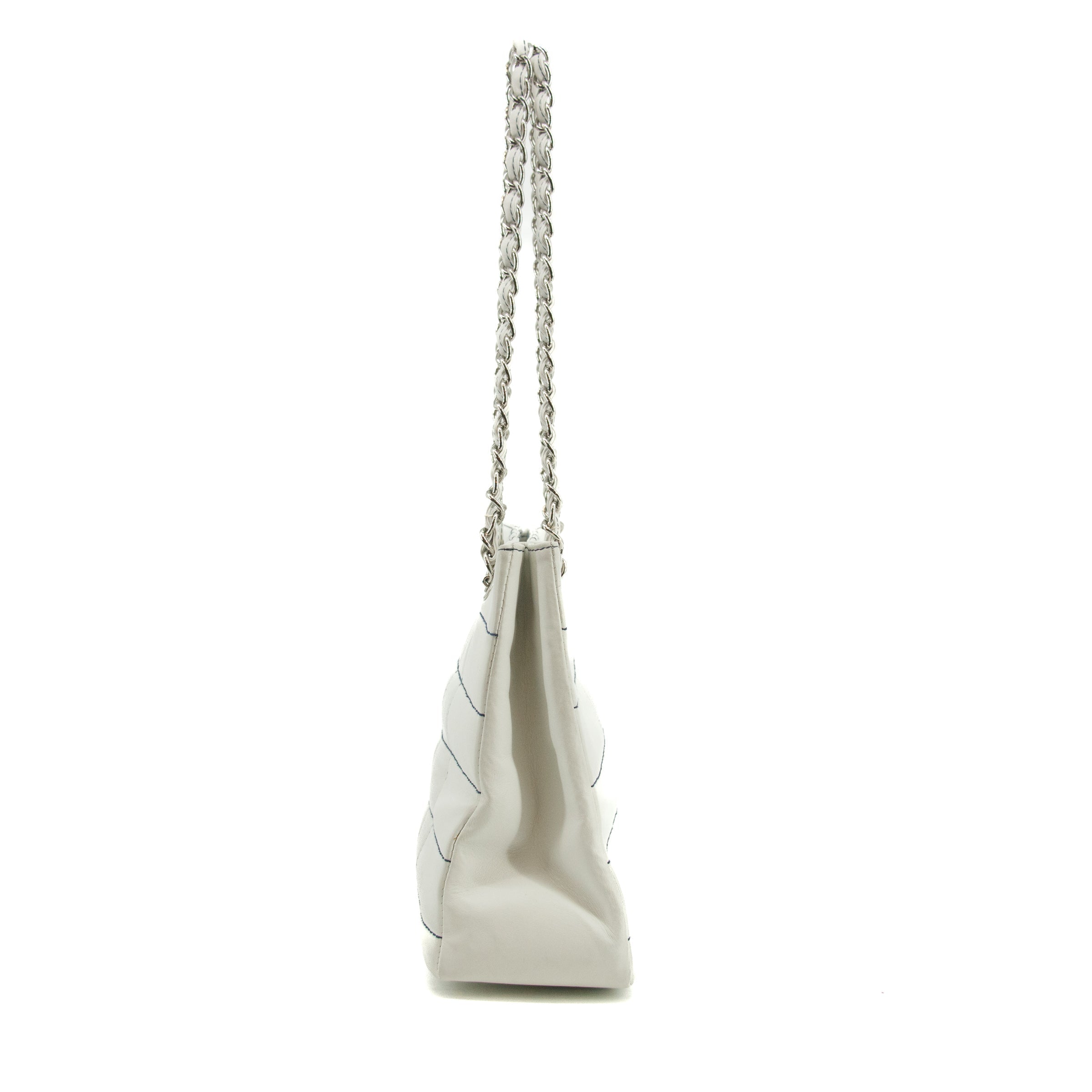 Chanel Wild Stitch White Lambskin Chocolate Bar Shoulder Bag #3640