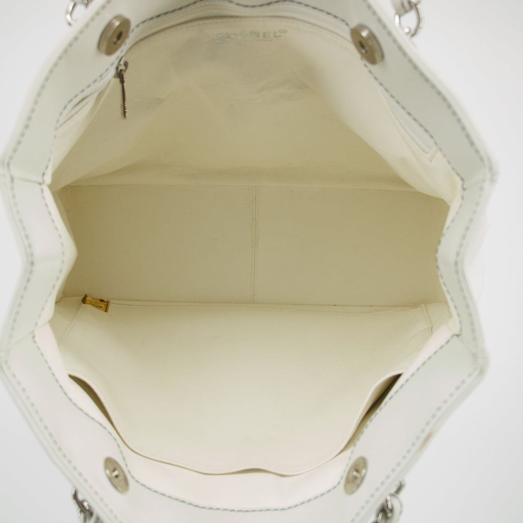 Chanel Wild Stitch White Lambskin Chocolate Bar Shoulder Bag #3640