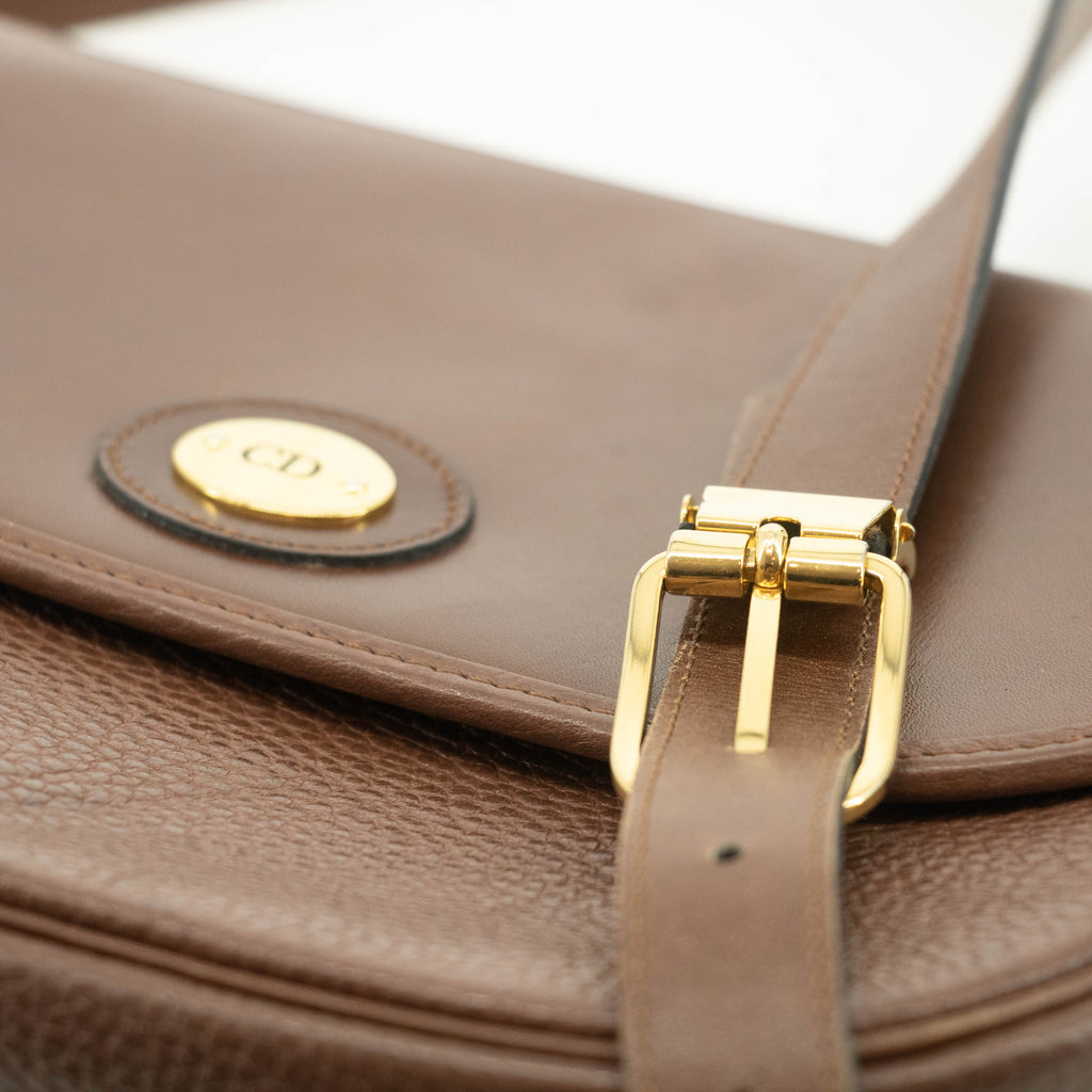 Christian Dior Vintage Brown Leather Flap Shoulder Bag #3652