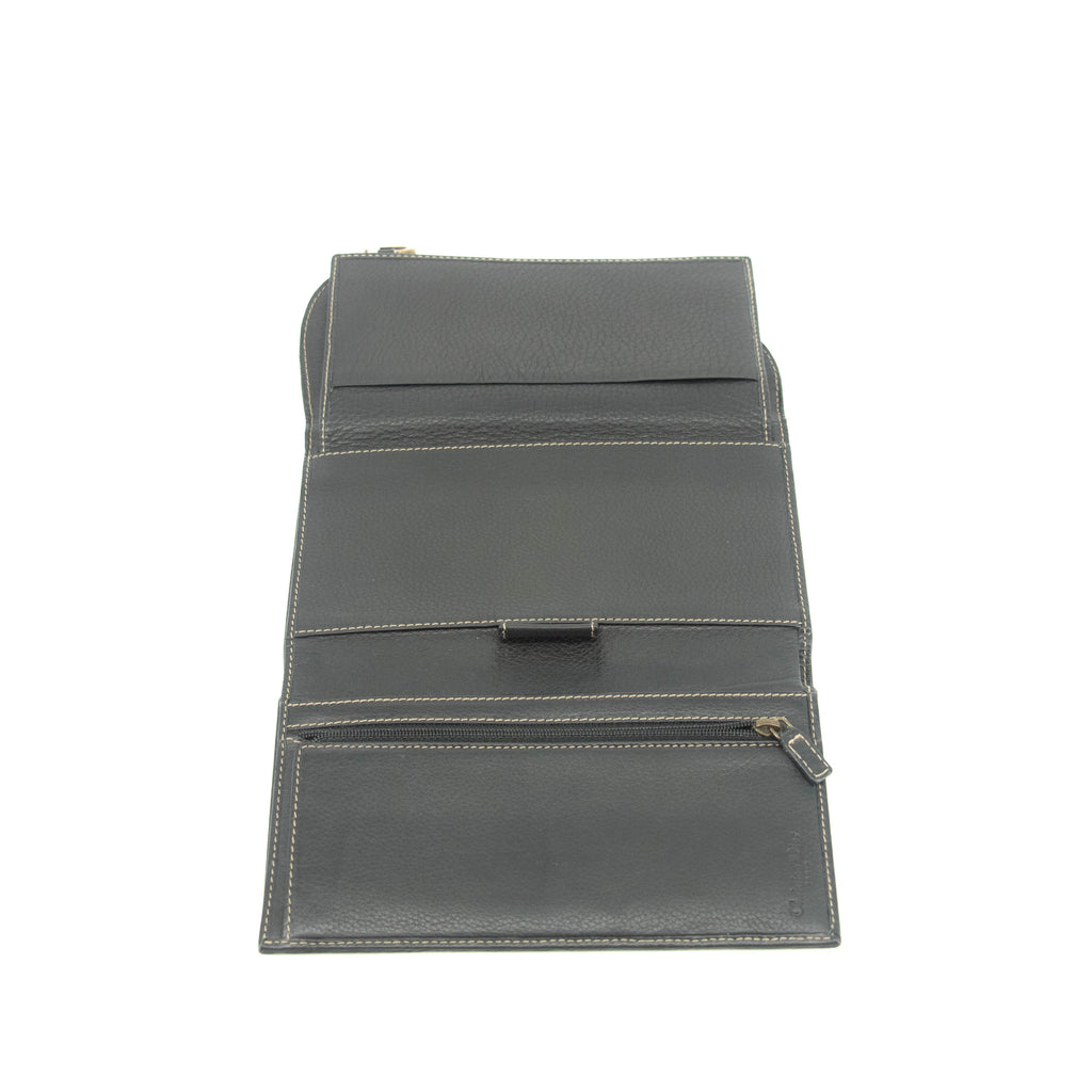 Christian Dior Saddle Black Leather Long Trifold Wallet #3690