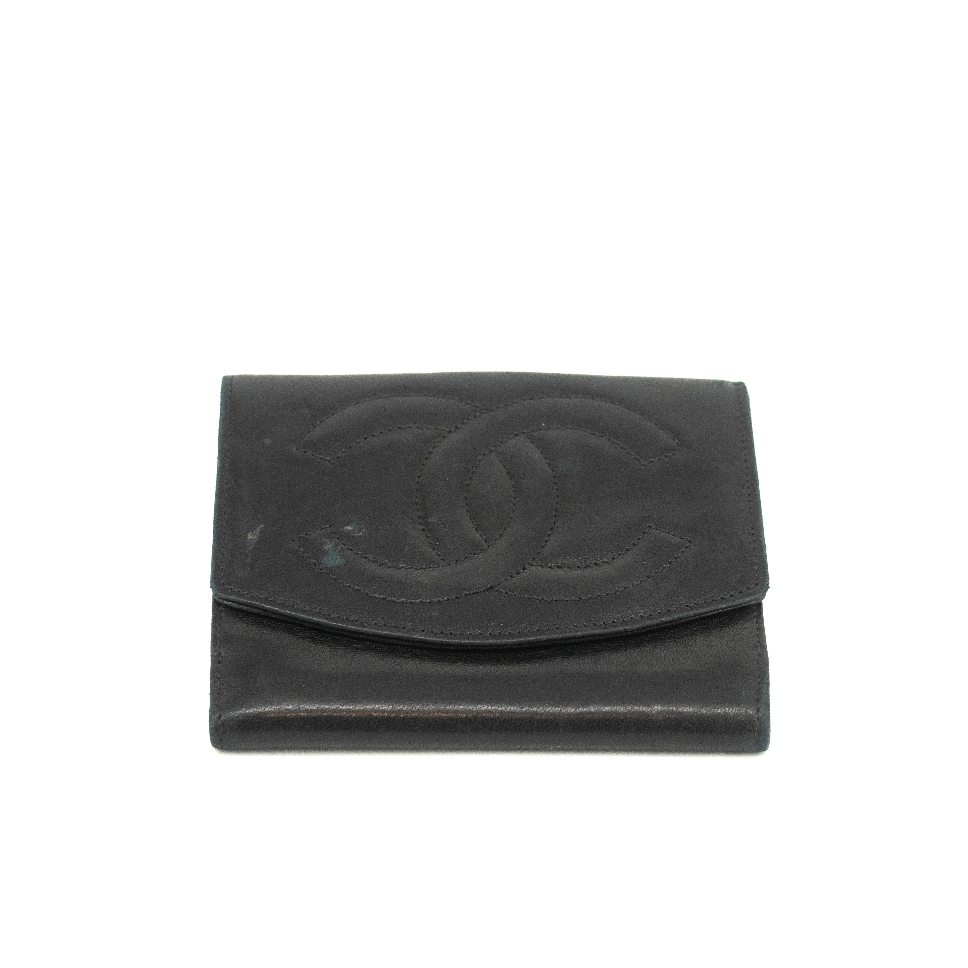 Chanel Black Lambskin Coco Mark Compact Wallet #3701