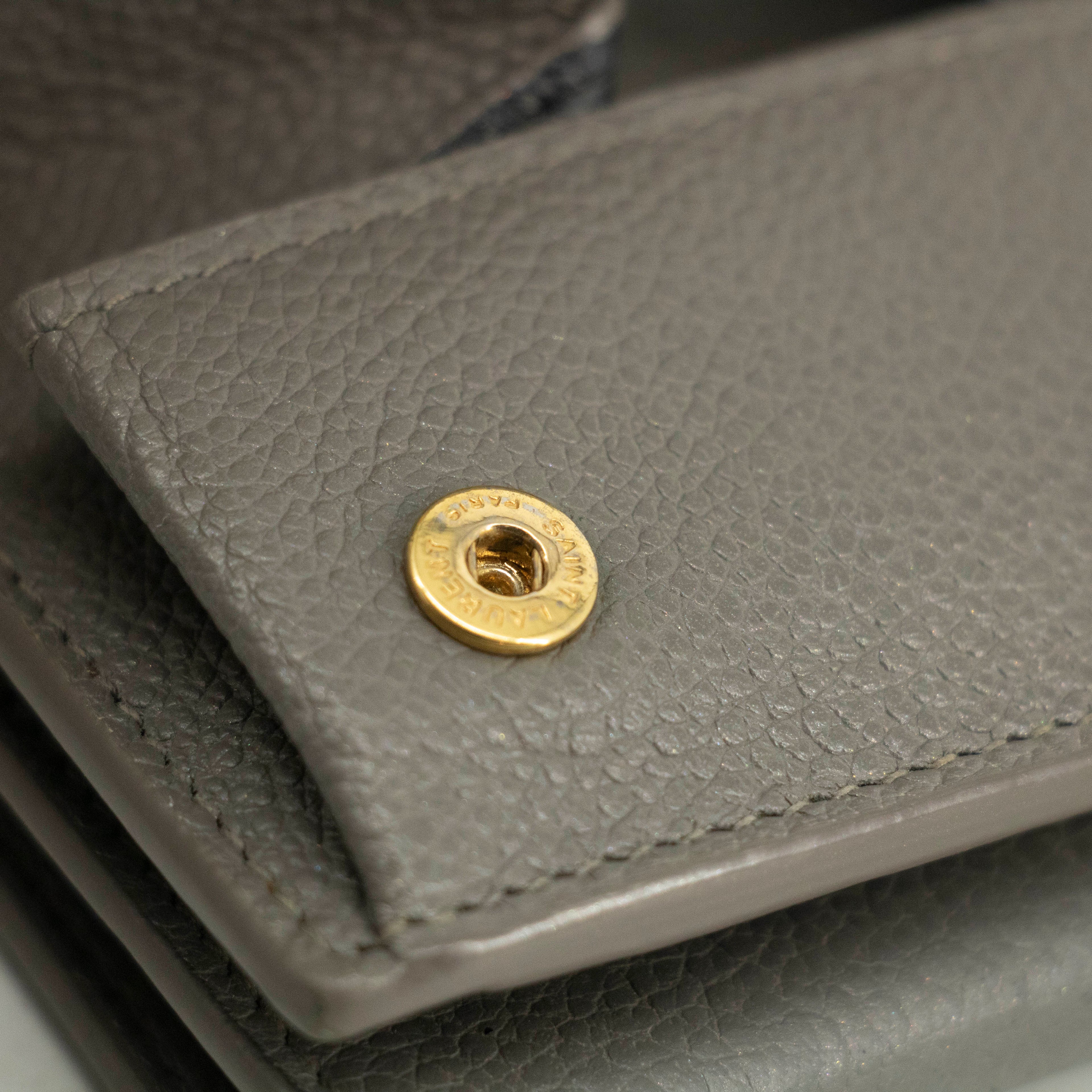 Saint Laurent YSL Grey Leather Trifold Compact Wallet #3703