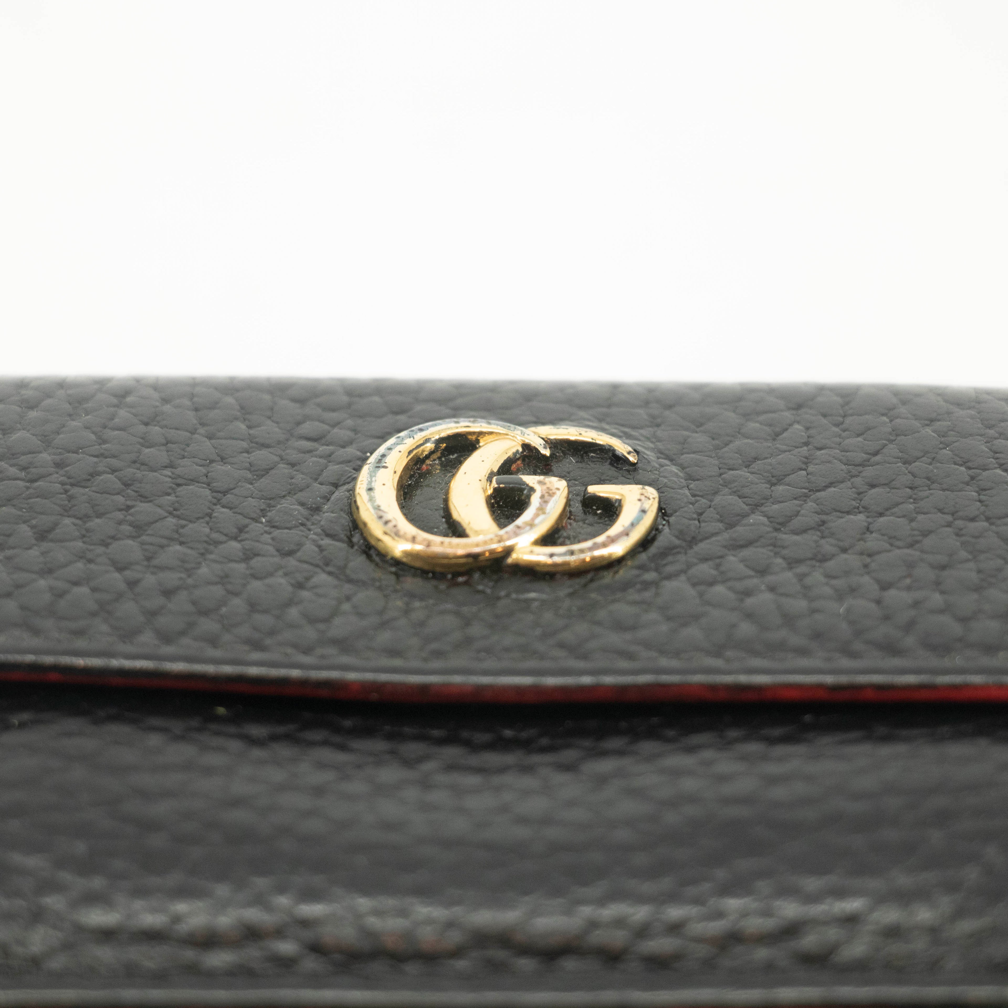 Gucci Black Leather Compact Wallet Red Trim #3723