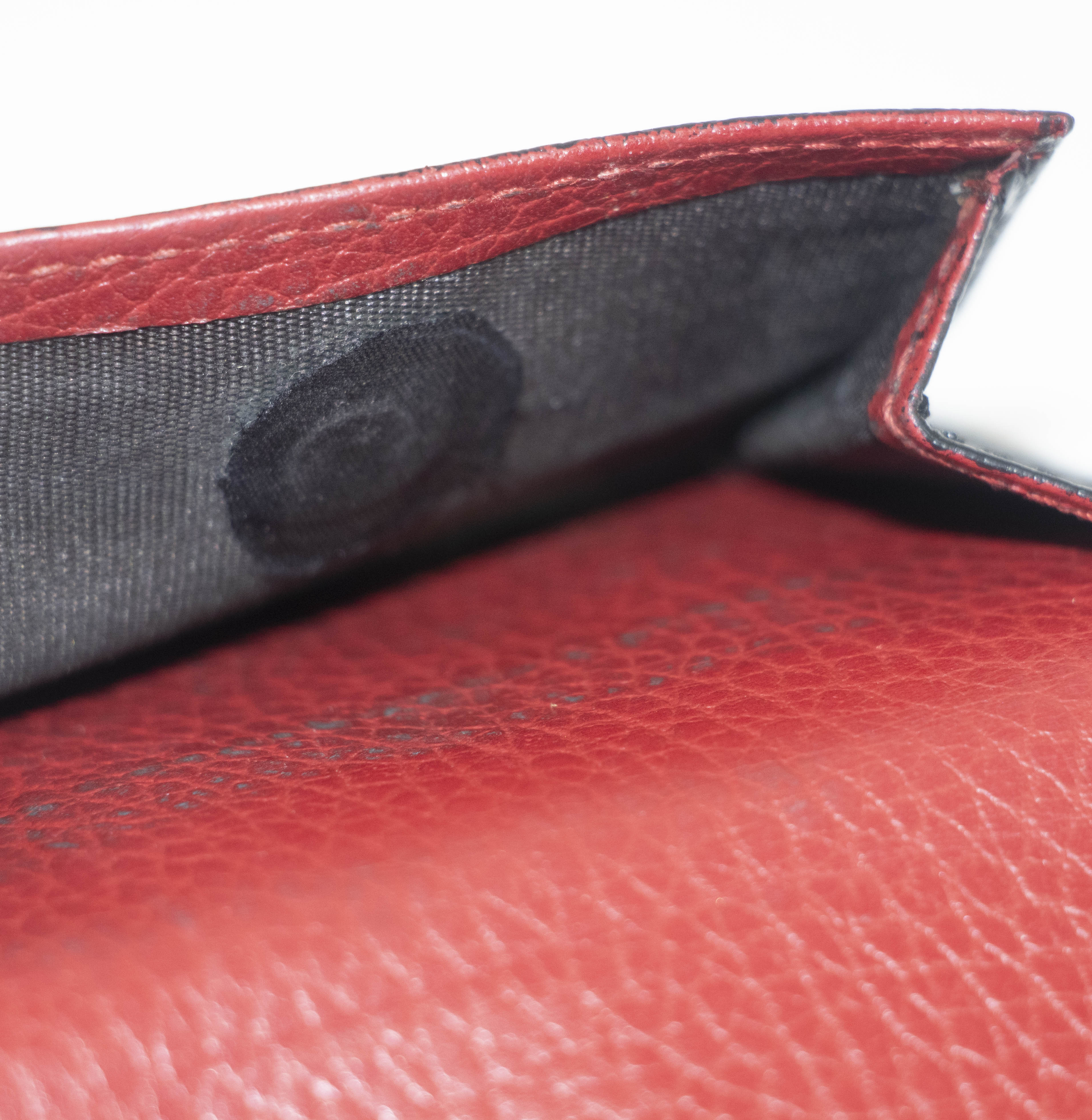 Gucci Black Leather Compact Wallet Red Trim #3723