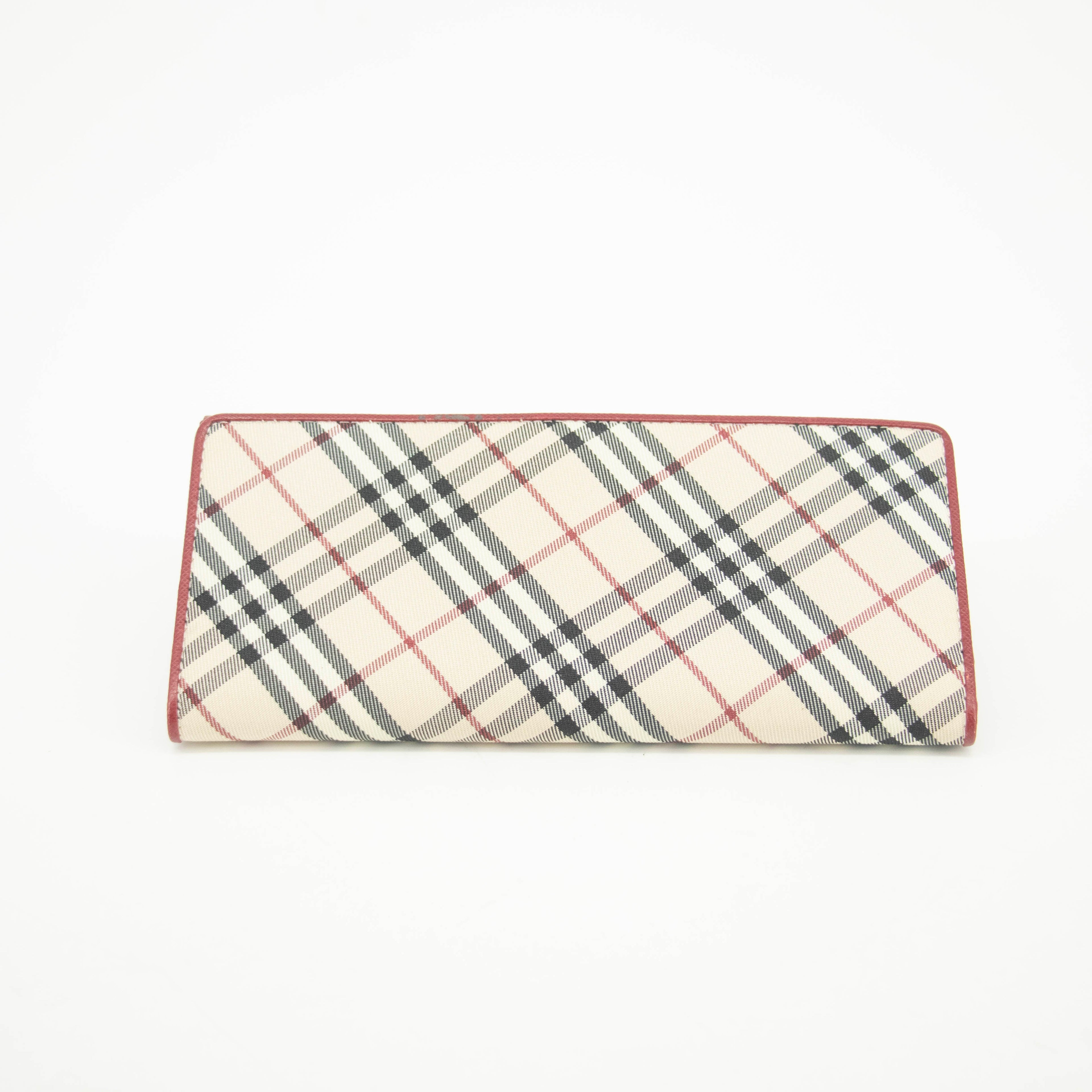 Burberry Tartan Check Red Leather Long Wallet #3724