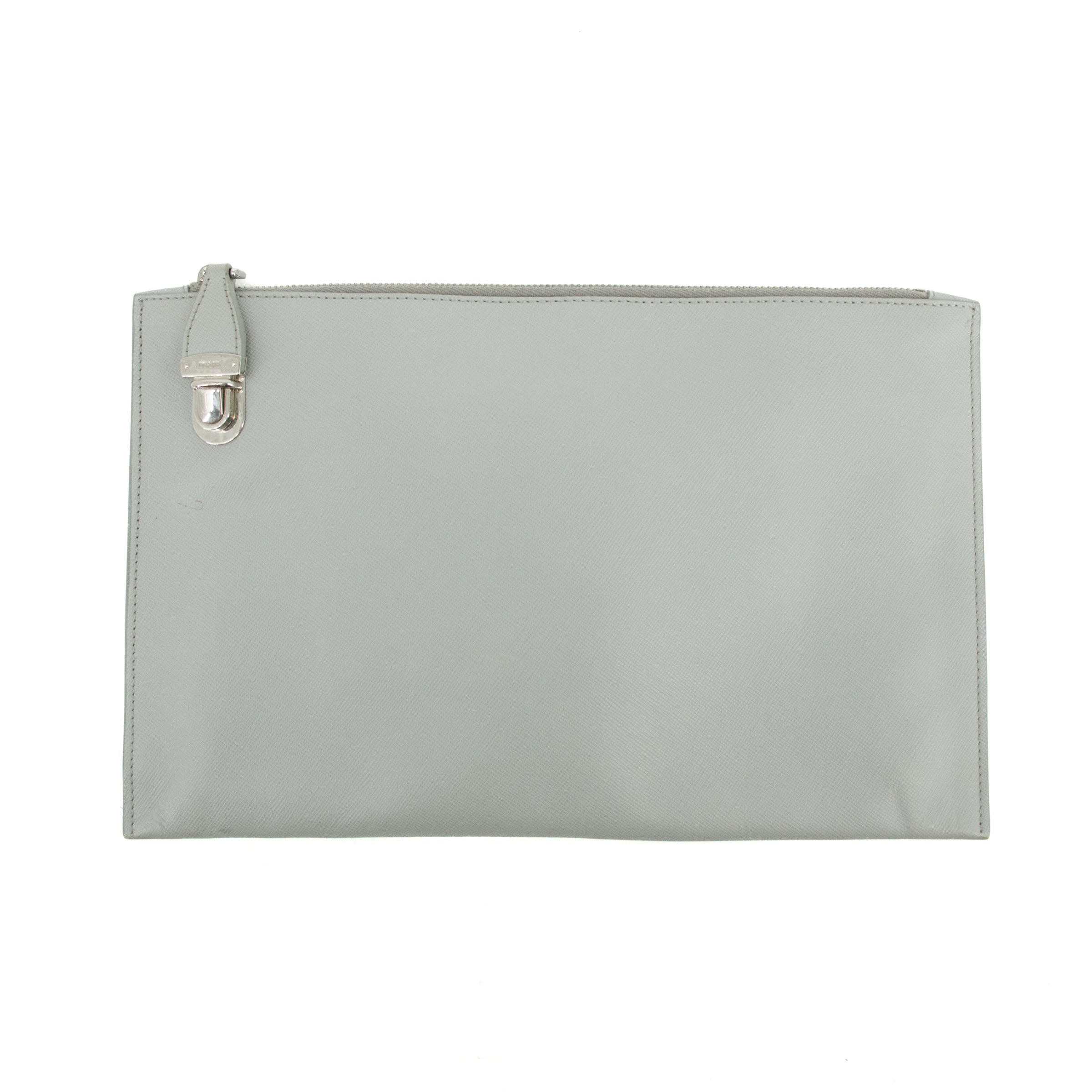 Prada Saffiano Leather Grey Clutch Bag #3727