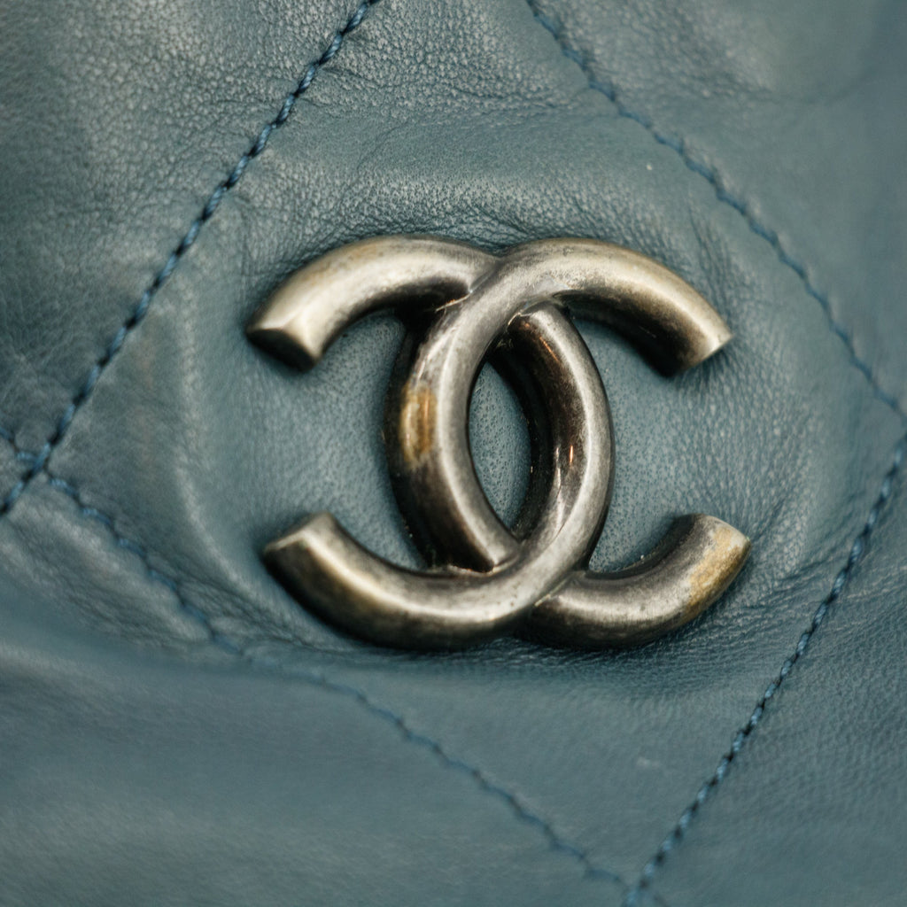 Chanel Blue Lambskin Quilted Gunmetal Chain Shoulder Bag #3741