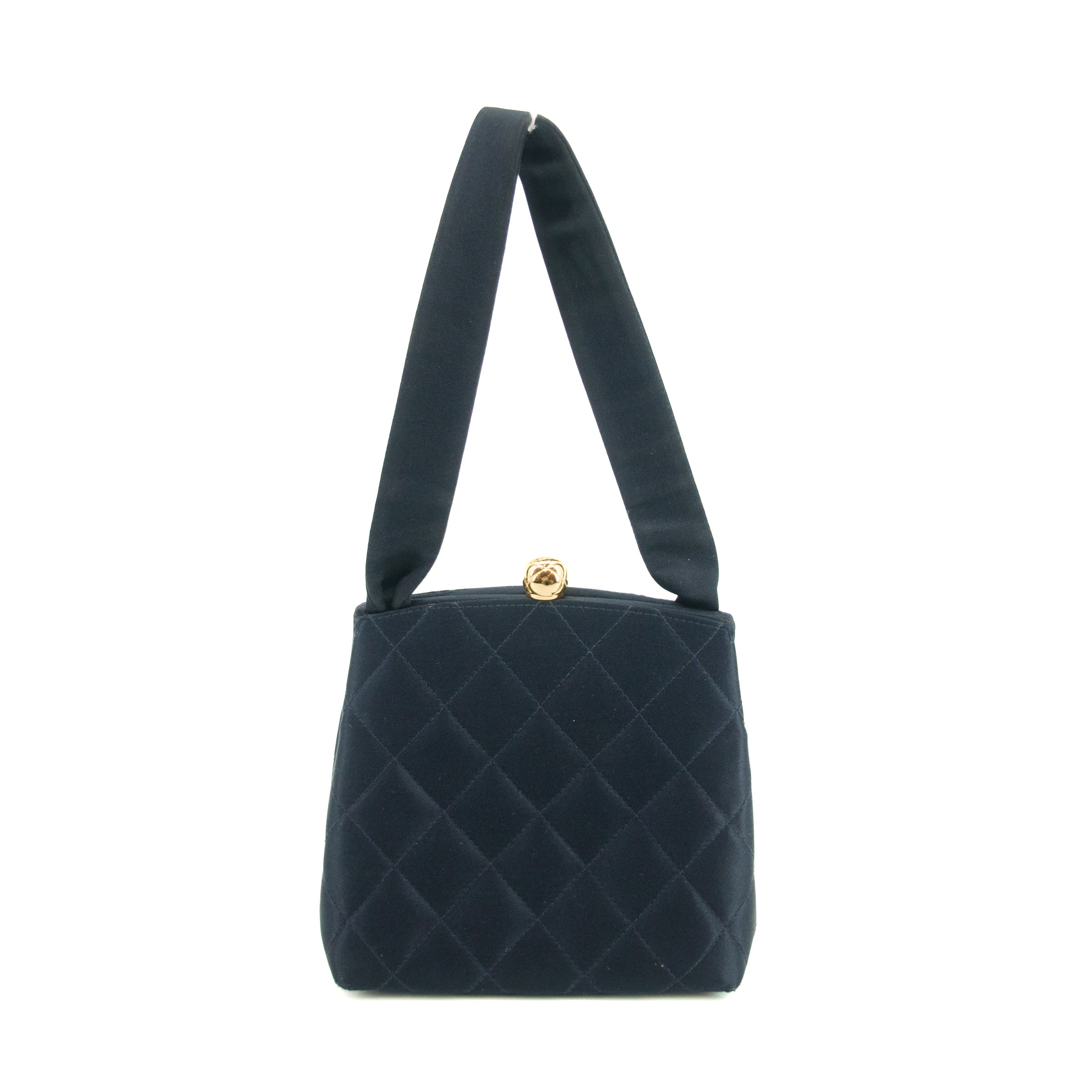 Chanel Vintage Satin CC Blue Kisslock Shoulder Bag #3768