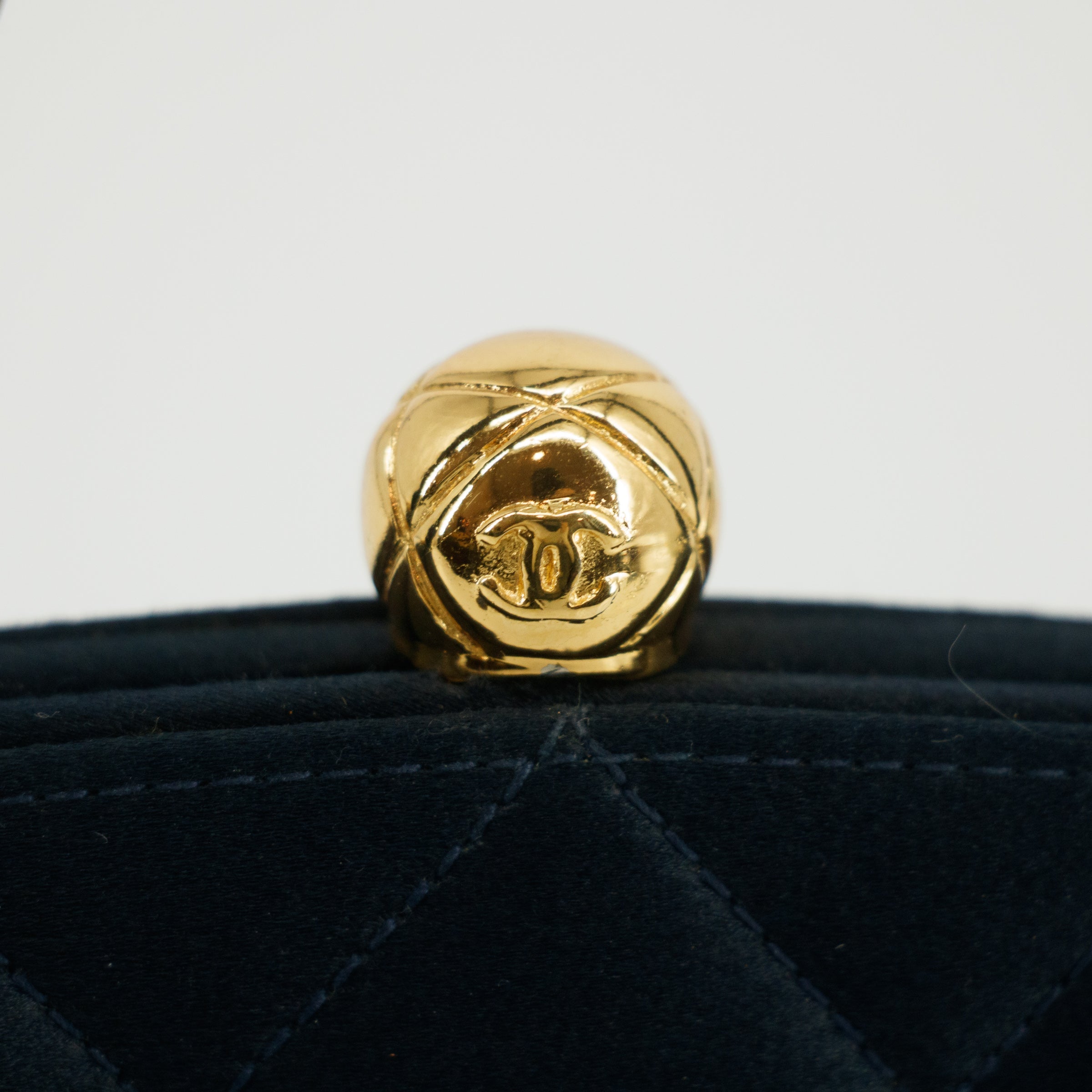 Chanel Vintage Satin CC Blue Kisslock Shoulder Bag #3768