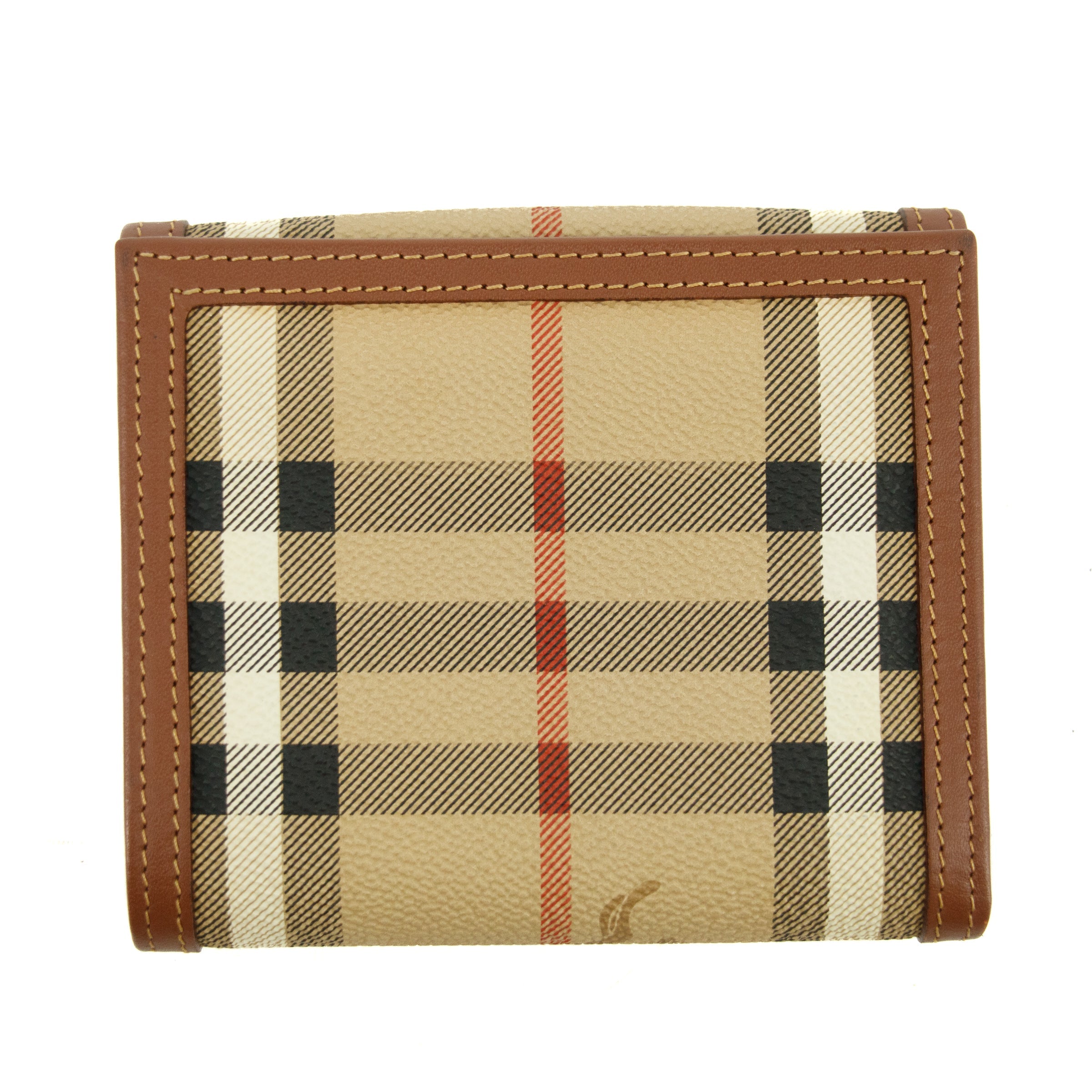 Burberry Brown Check Leather Compact Wallet #3811