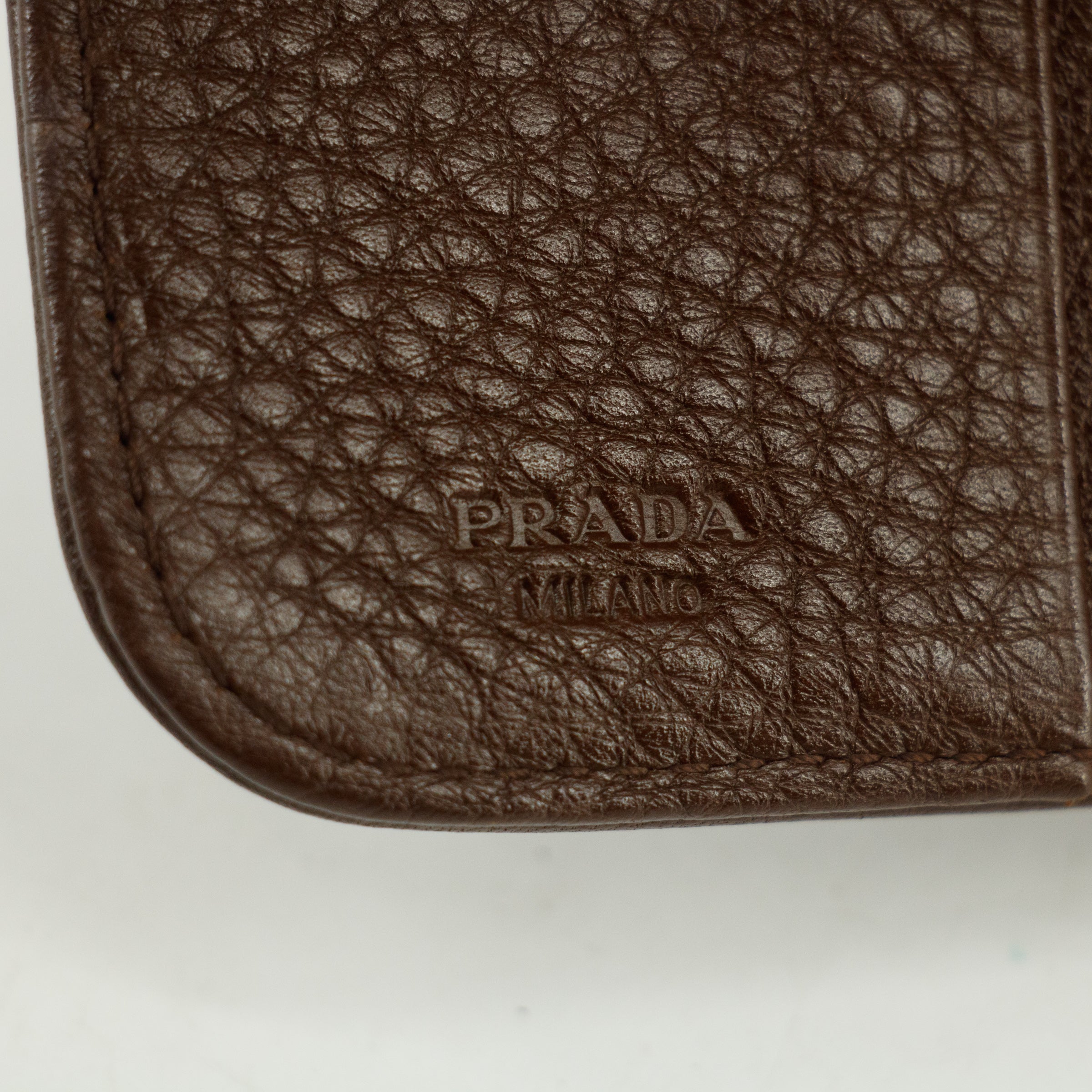 Prada Vintage Brown Leather Compact Zip Wallet #3816