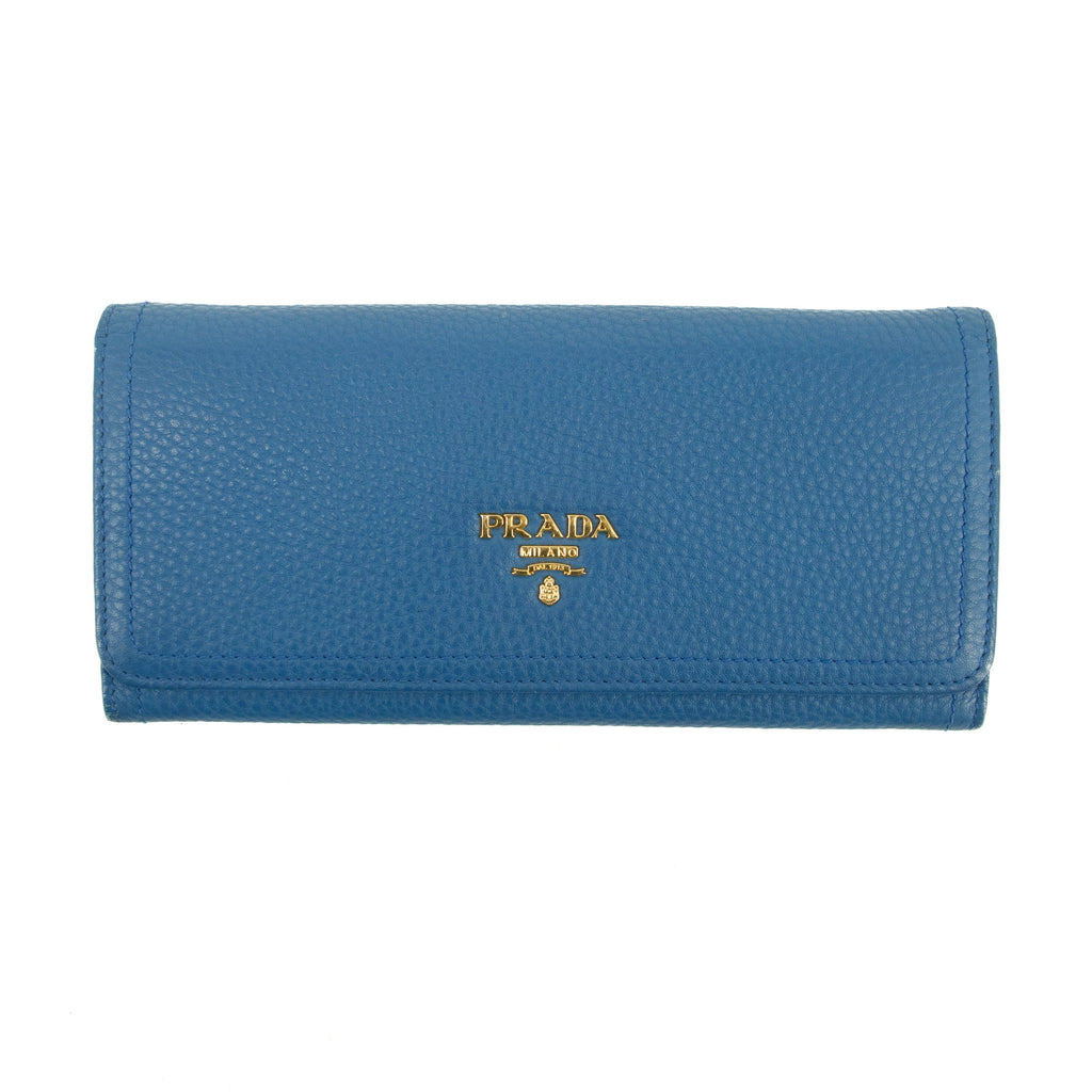 Prada Vitello Daino Blue Continental Flap Long Wallet #3823