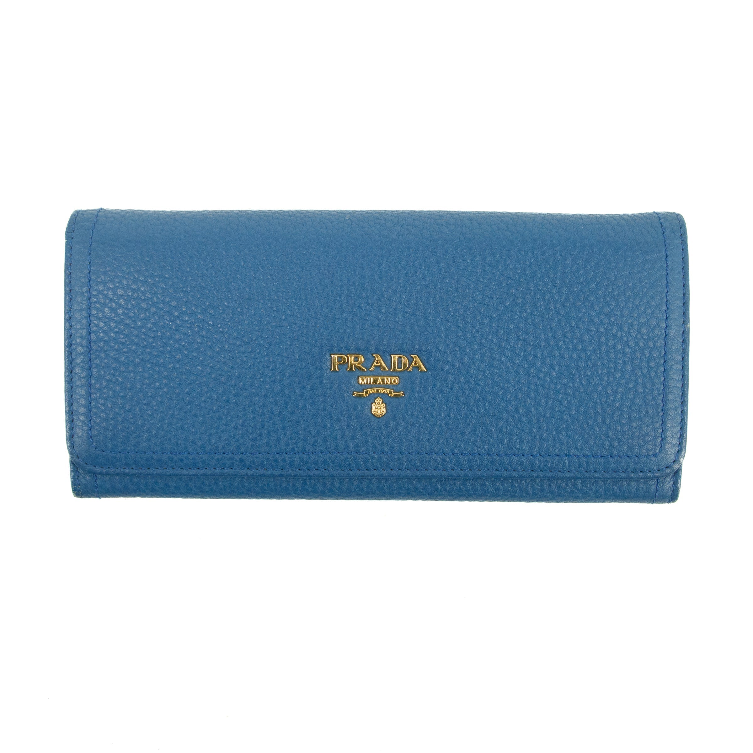 Prada Vitello Daino Blue Continental Flap Long Wallet #3823