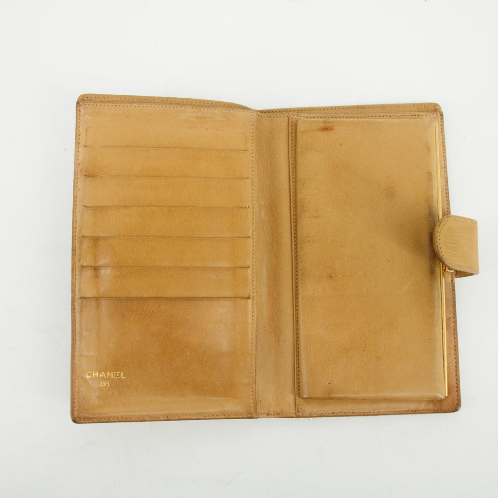 Chanel Caviar Skin Beige Long Bifold Wallet #3837