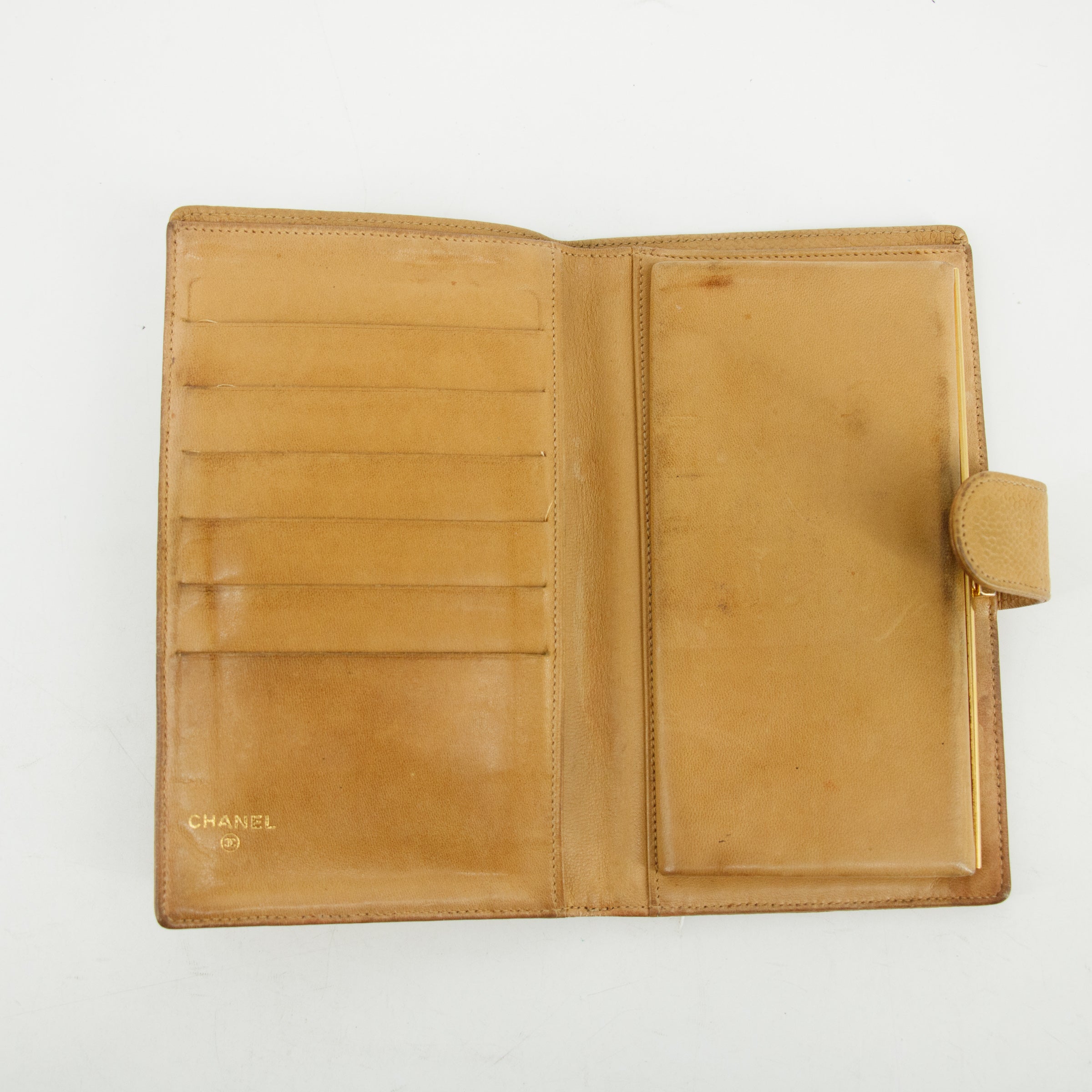 Chanel Caviar Skin Beige Long Bifold Wallet #3837